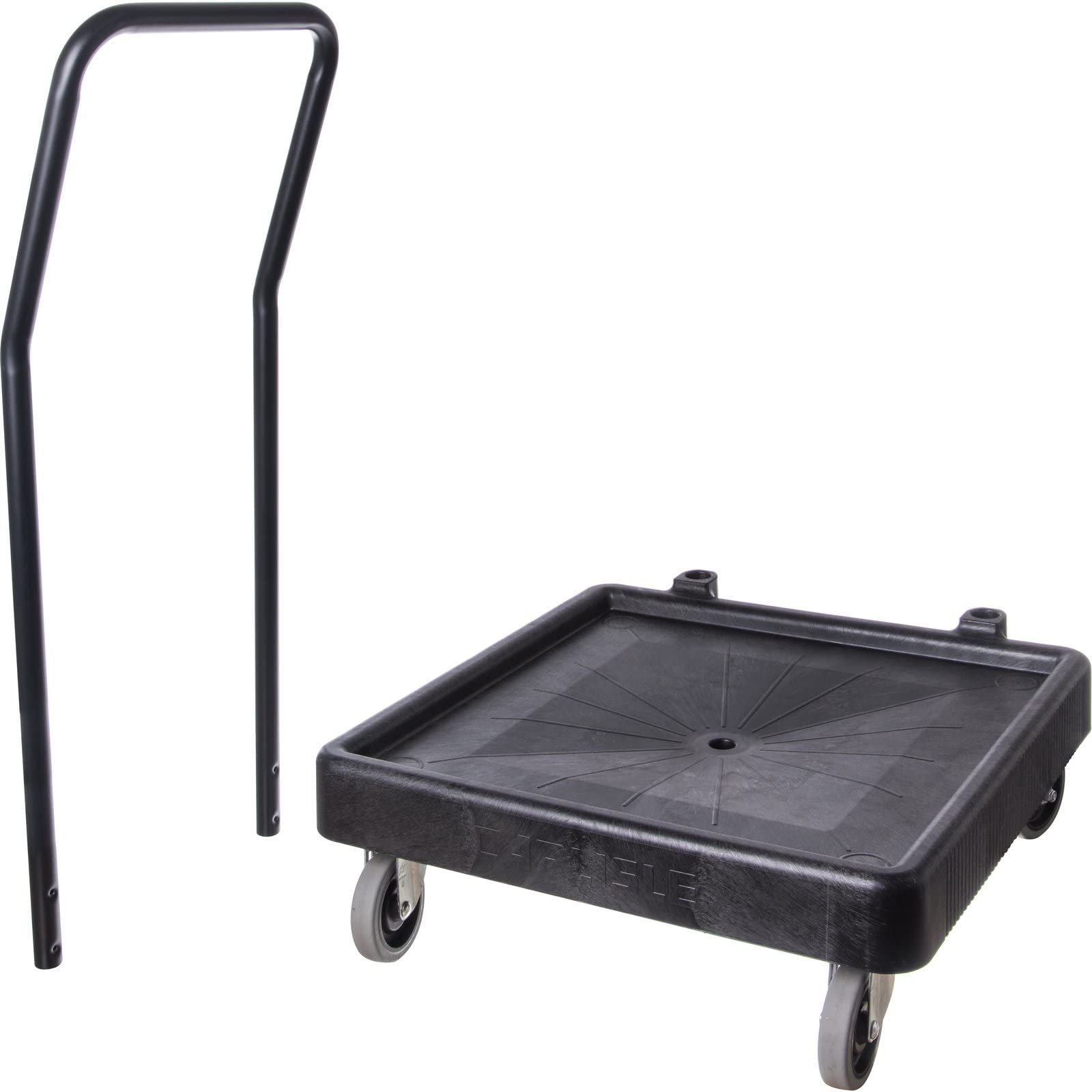 Carlisle FoodService E-Z Glide Dishwashing Rack Dolly - Heavy Duty Plastic Utility Cart with Drain & Handle for Commercial Kitchens, Restaurants (22.5x22.5x8 Inches, Black) - Perfect for Busy Dish Stations & High-Volume Food Service Areas