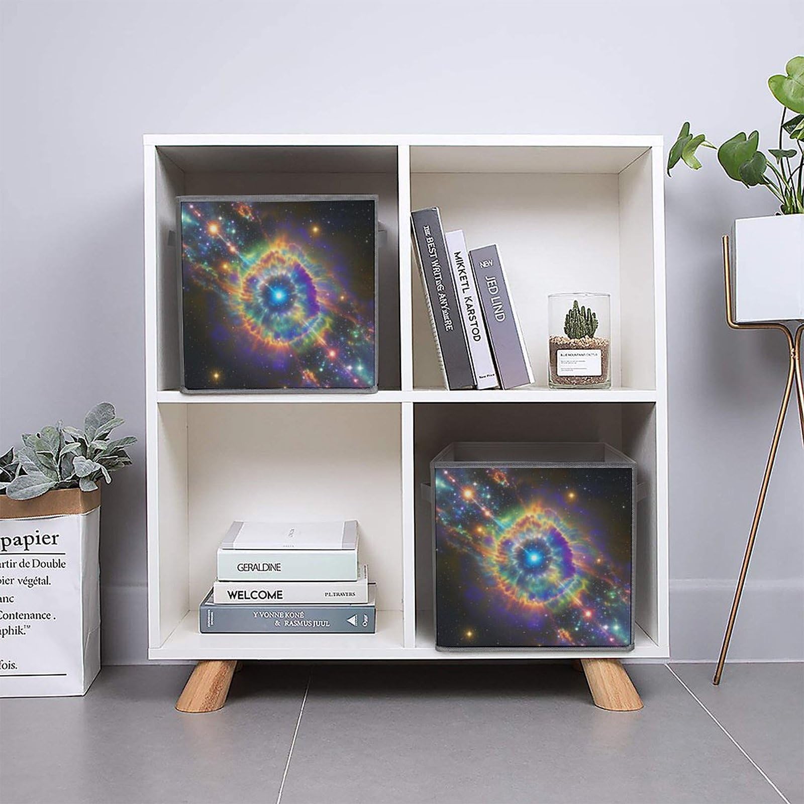Foldable Storage Bins with Handles - Large Capacity Galaxy Printed Organizer for Home Office Playroom