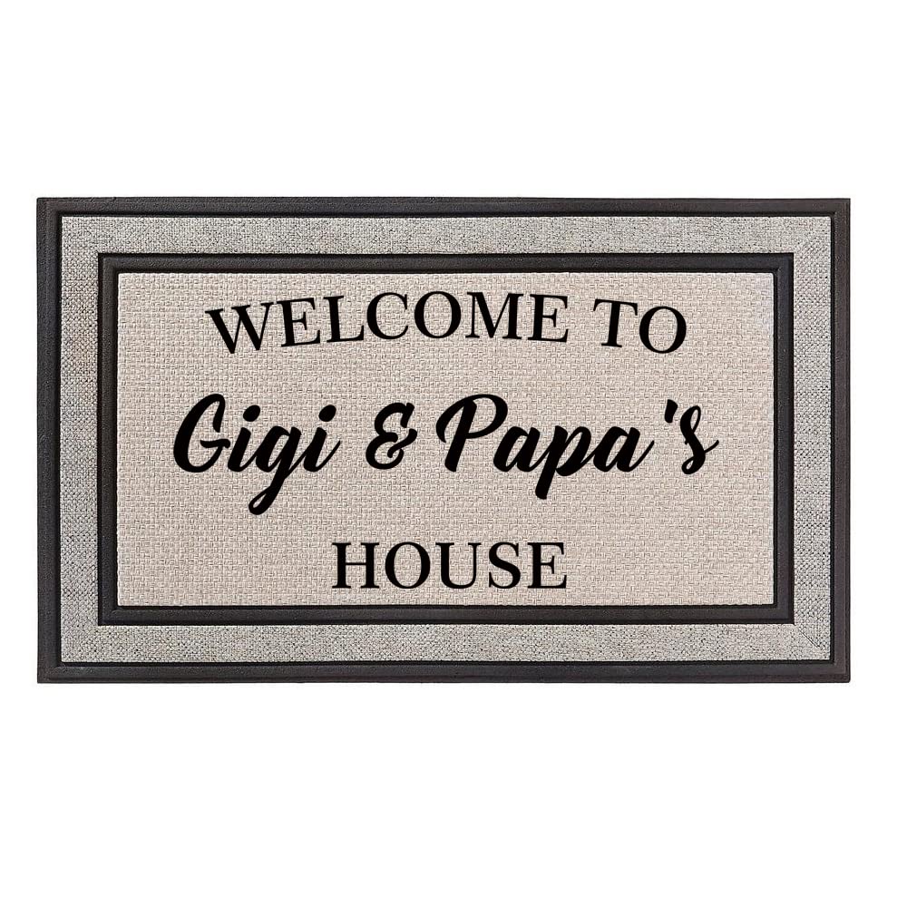 Premium Dyelor Indoor/Outdoor Doormat 18x30 Inches - Non-Slip Rubber Backed, Gray/Beige/Black - Personalized Welcome Mat for Grandparents House - Perfect for Front Door, Porch, Patio & Entryway Decor
