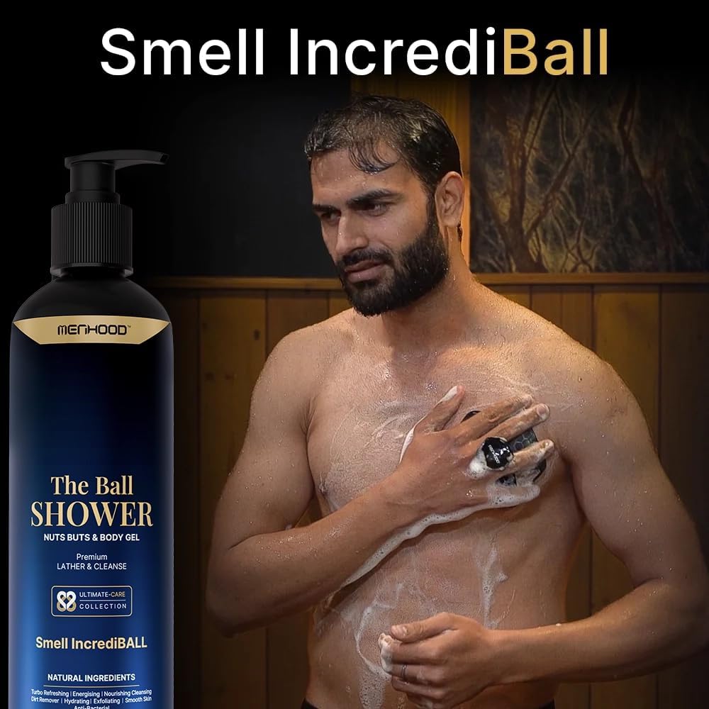 Menhood Ball Shower Gel - Natural Intimate Wash for Men | 100% Organic Aloe Vera & Witch Hazel Body Wash | Chemical-Free Luxury Bath Gel | Long-Lasting Fragrance | Perfect for Daily Hygiene & Post-Workout Refreshment