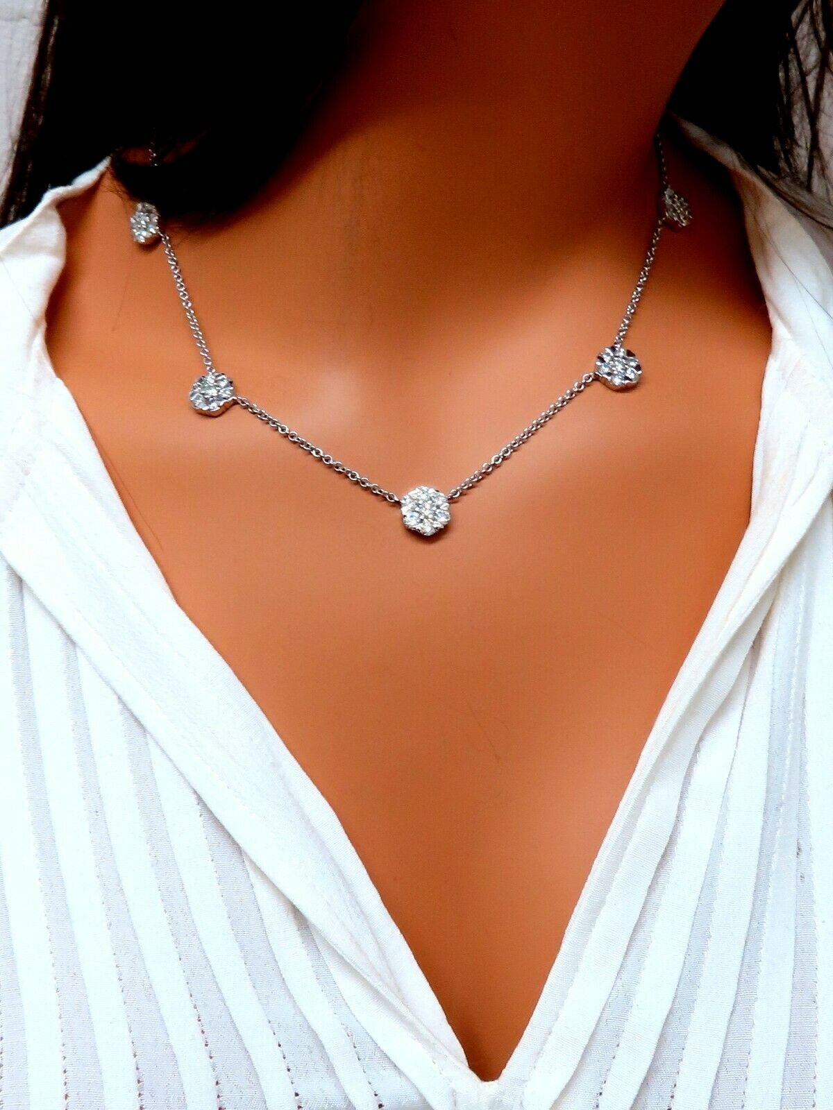 5.22ct Natural Diamond Cluster Pendant Necklace - 14K Yellow Gold Floretta Design - 17 Inch Chain - Elegant Gift for Women, Perfect for Weddings & Special Occasions
