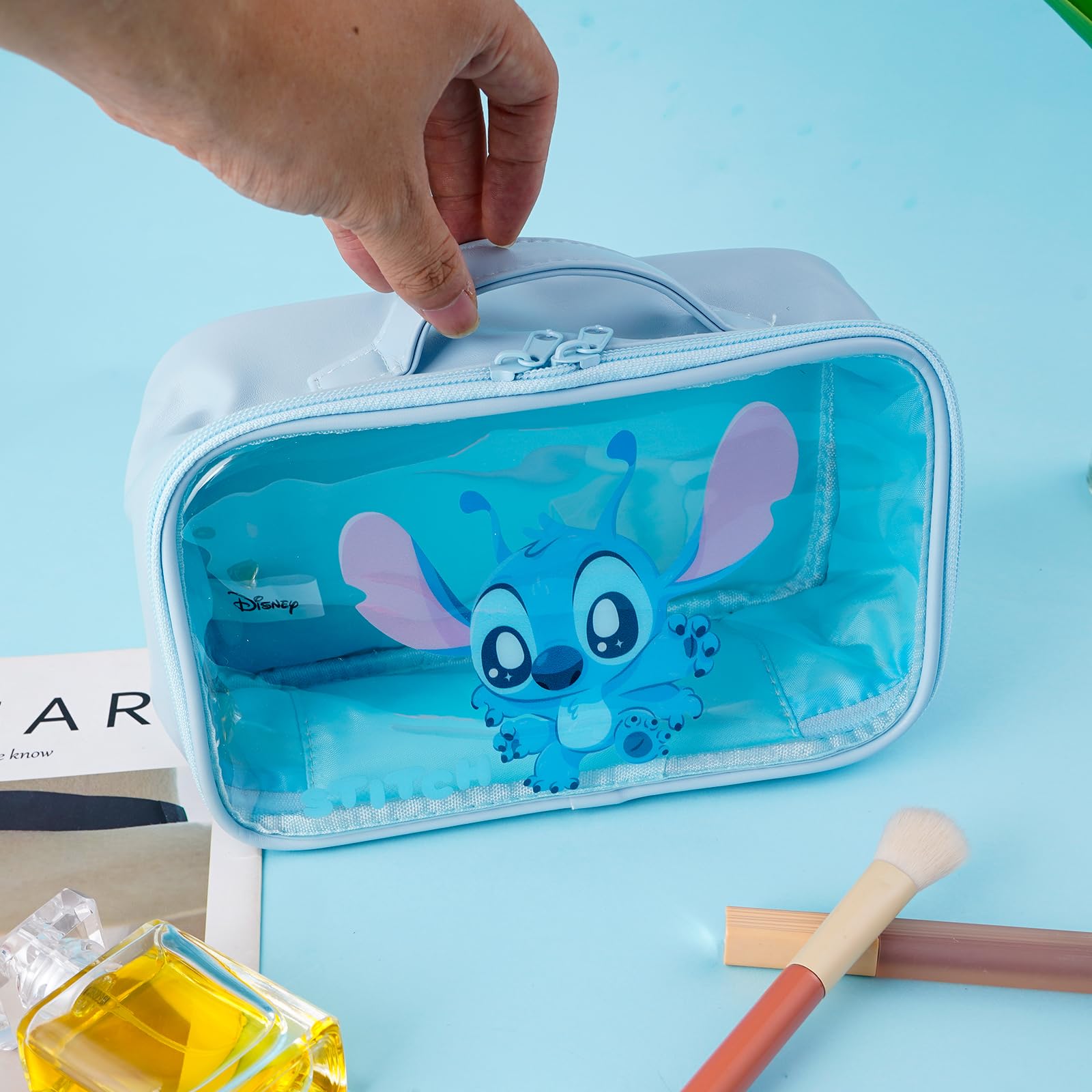 Cute Stitch Large Makeup Bag - Transparent Cosmetic & Toiletry Travel Organizer for Women | Portable Clear Handheld Bathroom Bag | Perfect for Travel, Gym & Daily Essentials Storage (TMMUB-Stitch B)