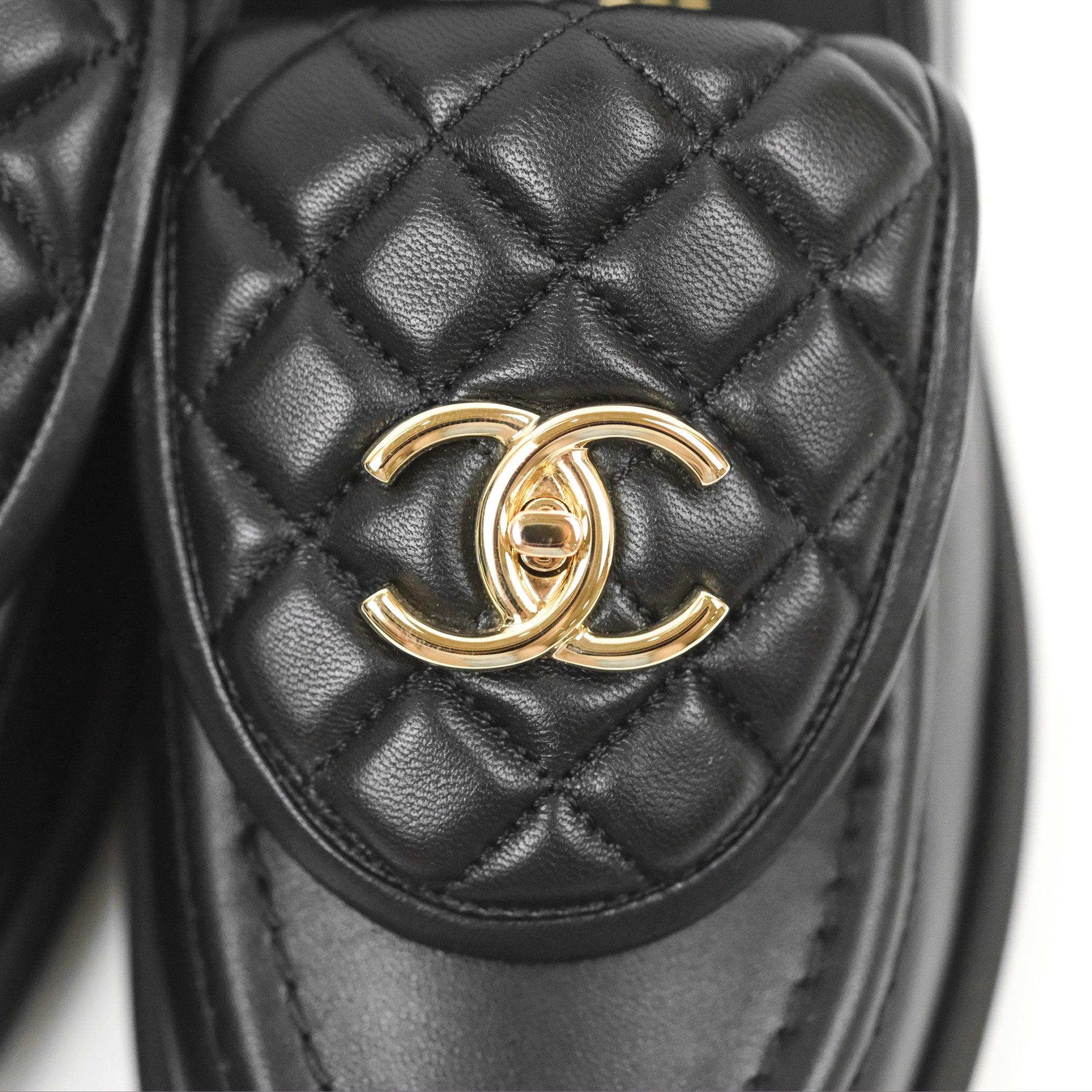 Chanel CC Turnlock Loafers - Quilted Black Calfskin Leather Shoes with Gold Hardware - Women's Size 37.5 (US 7) - Luxury Designer Flats for Work, Office & Formal Occasions