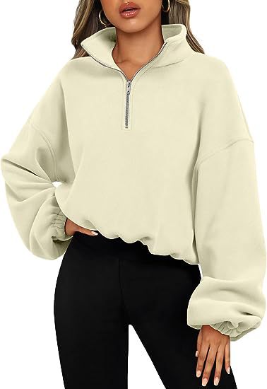 Women's Winter Loose Fit Sport Pullover Hoodie with Zipper Stand Collar - Thick Warm Fleece Sweatshirt for Running, Gym & Outdoor Activities