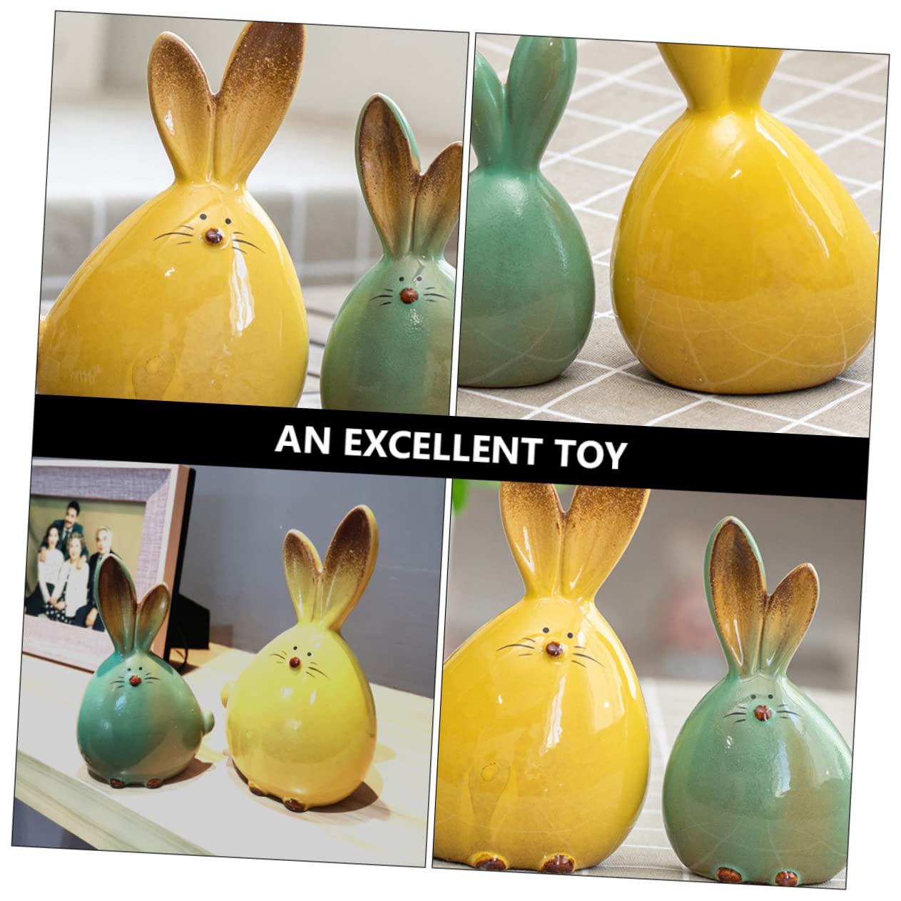 2Pcs Easter Bunny Figurines - Ceramic Rabbit Ornaments, Cute Bunny Desktop Decor, Spring Home Decoration for Easter, Table Centerpiece, Gift Idea