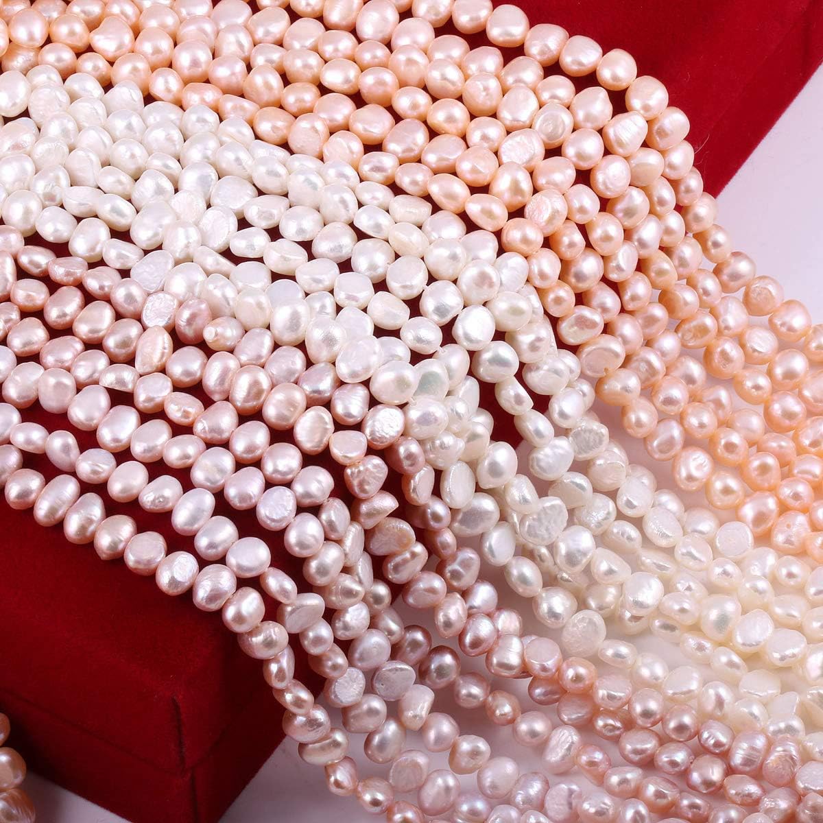5-6mm Natural Freshwater Pearl Beads - Loose DIY Jewelry Making Supplies for Necklace, Bracelet, Earrings (2 Strands, 14 Inches) - Perfect for Wedding, Bridal, Boho & Handmade Jewelry Designs