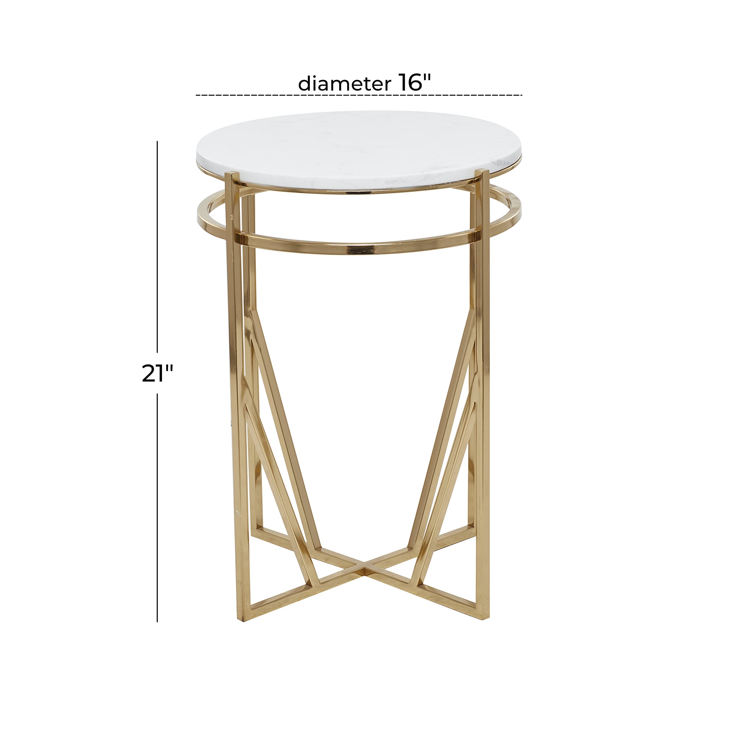 Deco 79 Modern Gold Metal Side Table with Marble Top - 16