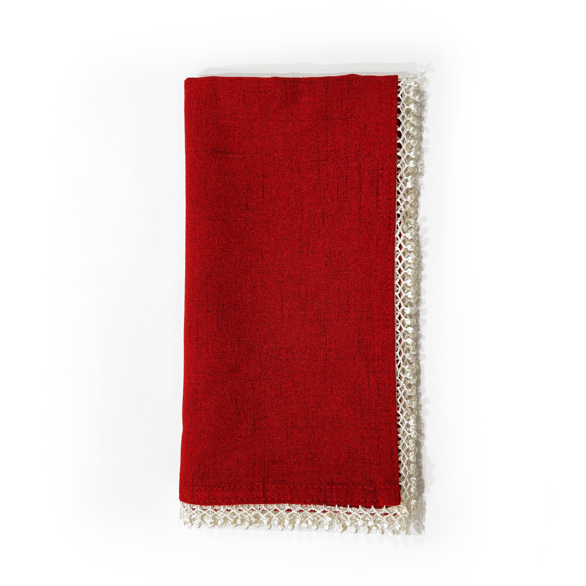 Premium French Perle Red Dinner Napkins - Set of 4 Linen Napkins for Formal Dining, Wedding, Holiday & Special Occasions