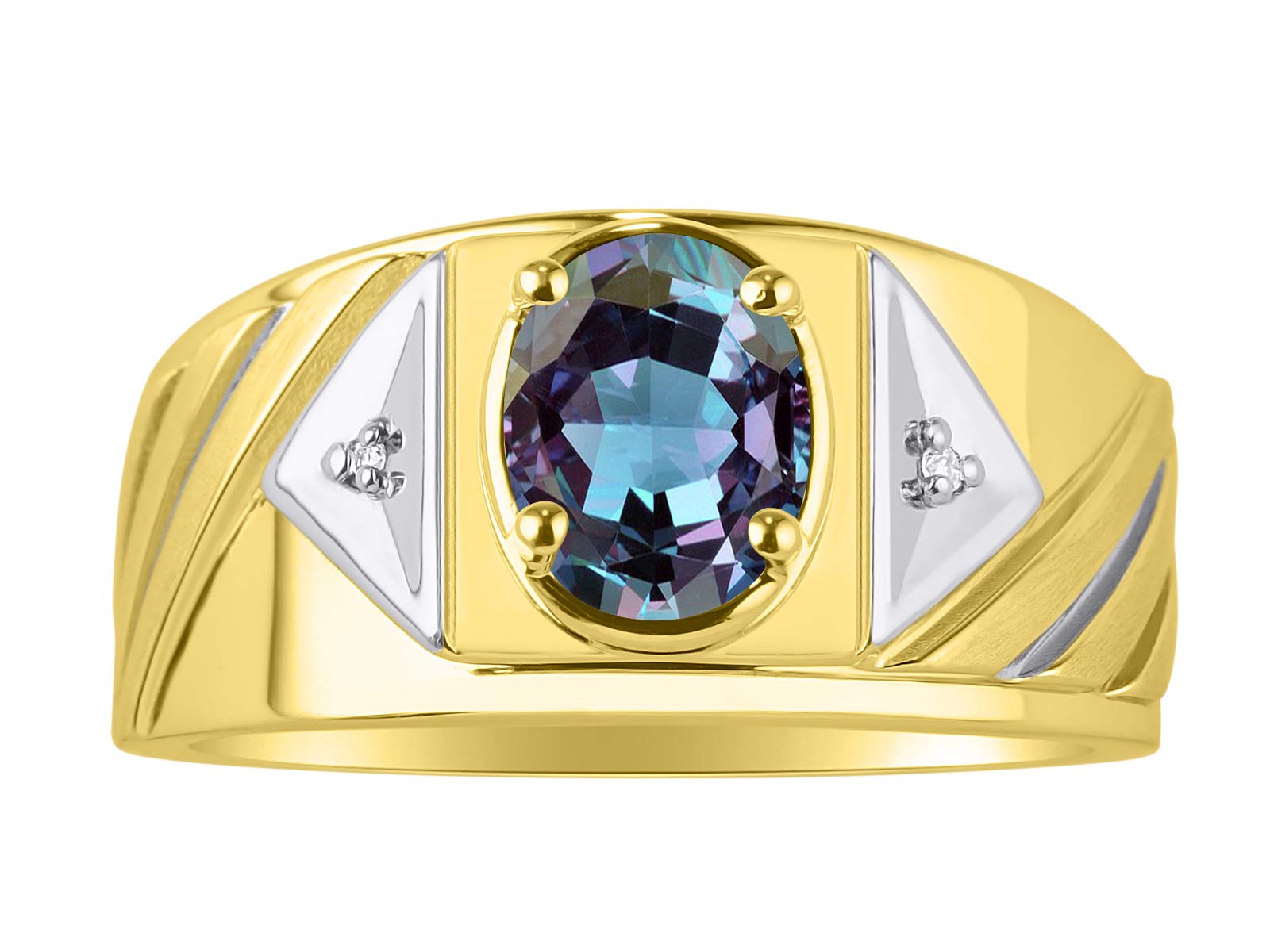 14K Yellow Gold Men's Ring with Oval Gemstone & Genuine Diamond - Classic Designer Style 8x6mm Birthstone Ring for Men (Sizes 8-13) | Perfect for Weddings, Anniversaries & Special Occasions