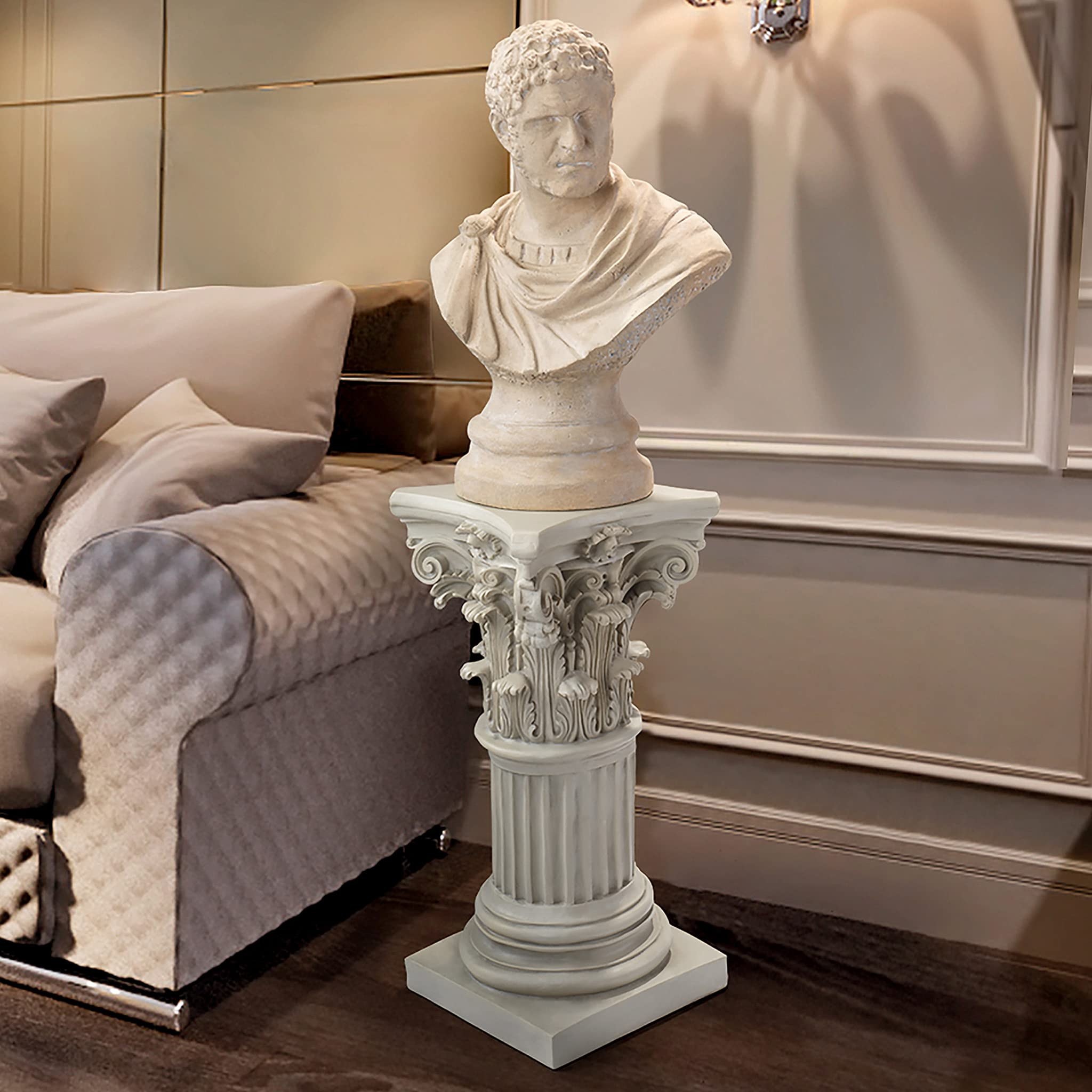 Design Toscano Corinthian Pedestal Column Plant Stand - 29 Inch Tall Cast Stone Resin with Antique Finish | Indoor/Outdoor Garden Decor, Home & Office Display