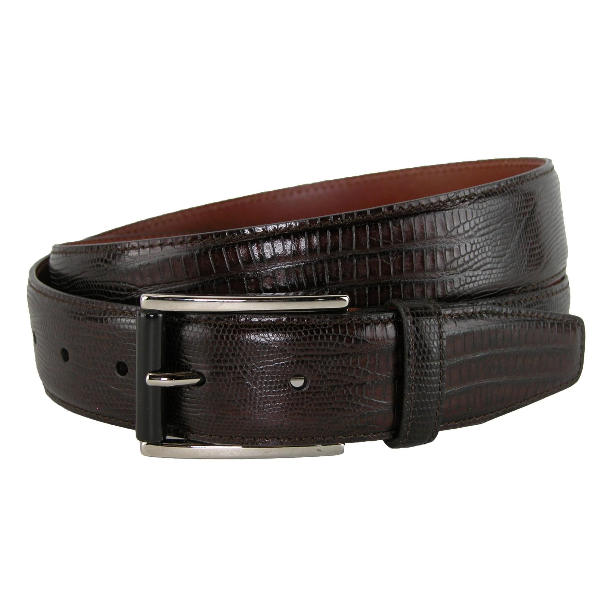 CrookhornDavis Men's Django Turin Tejus Lizard Print Dress Belt - Stylish Leather Belt for Formal Wear, Business Attire & Special Occasions