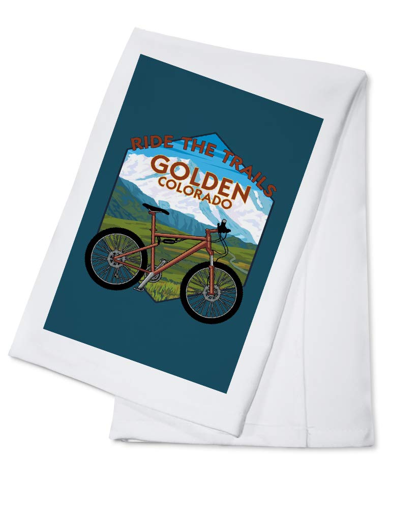 Golden Colorado Ride The Trails Mountain Bike Contour 100% Cotton Tea Towel - Decorative Hand Towel for Kitchen & Home - Perfect for Camping, Cycling Enthusiasts & Colorado-Themed Decor