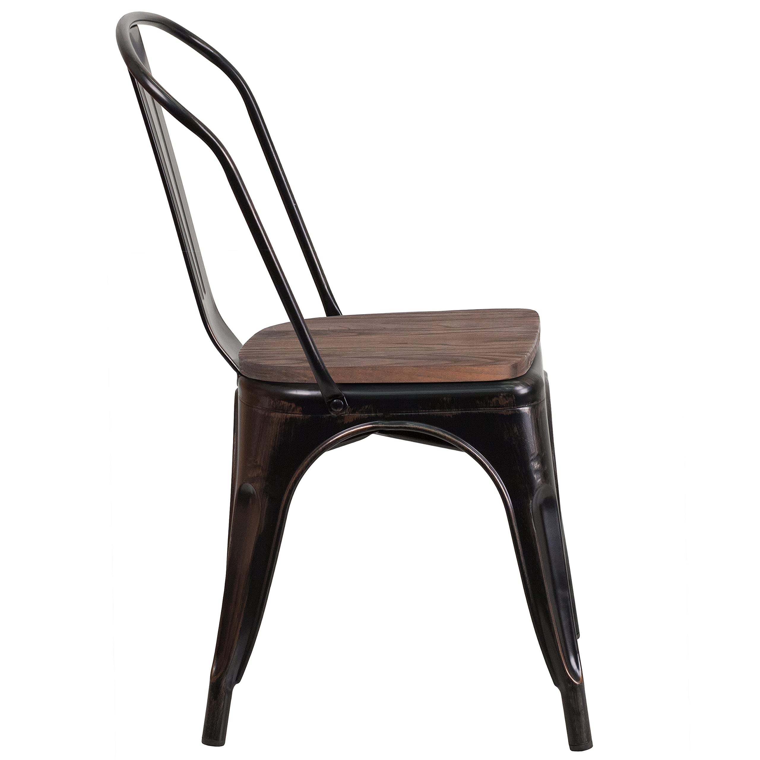 4 Pack Black & Antique Gold Metal Stackable Dining Chairs with Wood Seat - Sturdy Restaurant Chairs for Home, Cafe, Bistro & Outdoor Use