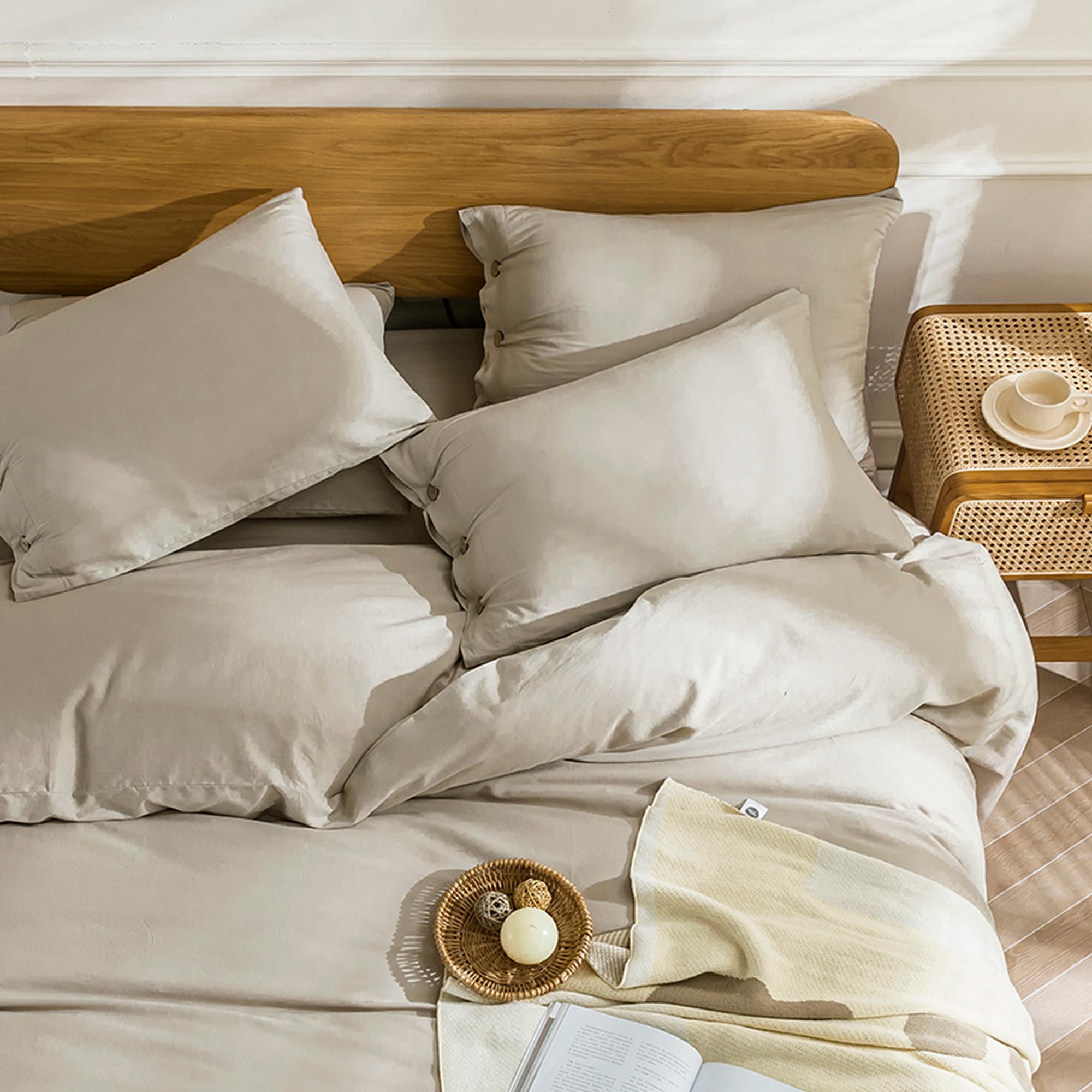 JELLYMONI 100% Washed Cotton Linen-Like Comforter Cover Set - Breathable Soft Bedding with Button Closure (Twin 68x90, Linen Gray) - Perfect for Cozy Bedrooms, Guest Rooms & Dorm Decor