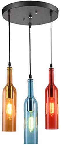 Vintage Industrial Wall Mounted Light - 3-Light Wine Bottle Colored Glass Pendant Lamp for Cafe, Loft & Restaurant | Retro Ceiling Hanging Light for Kitchen Island, Bar & Dining Room Decor | Perfect for Ambient Lighting in Commercial & Residential Spaces