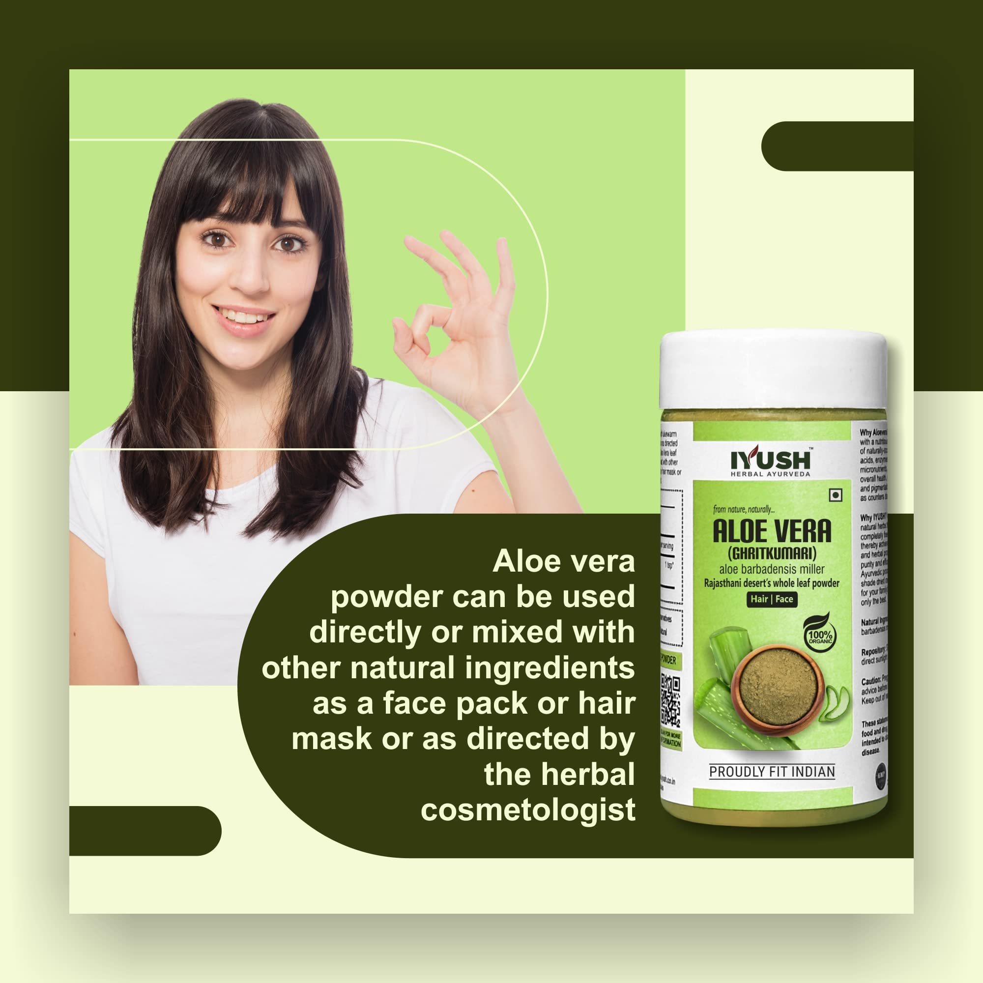 IYUSH 100% Pure Aloe Vera Powder (100g) - Organic Ayurvedic Herbal Supplement for Skin Care, Digestion & Detox - Perfect for Smoothies, Face Masks & Wellness Drinks