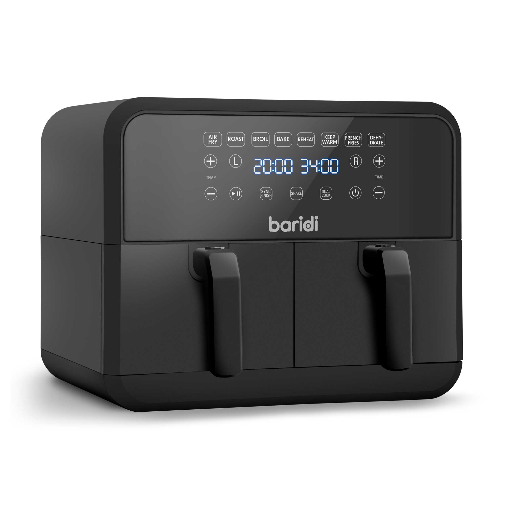 Baridi Dual Zone Air Fryer 8L - 1700W Power, 8 Preset Functions, Black (DH172) - Perfect for Family Cooking, Healthy Meals & Quick Snacks