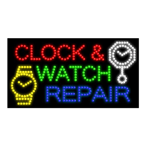 Clock & Watch Repair LED Sign - Bright Illuminated Storefront Display for Jewelry & Watch Shops, Perfect for Business Advertising and Night Visibility