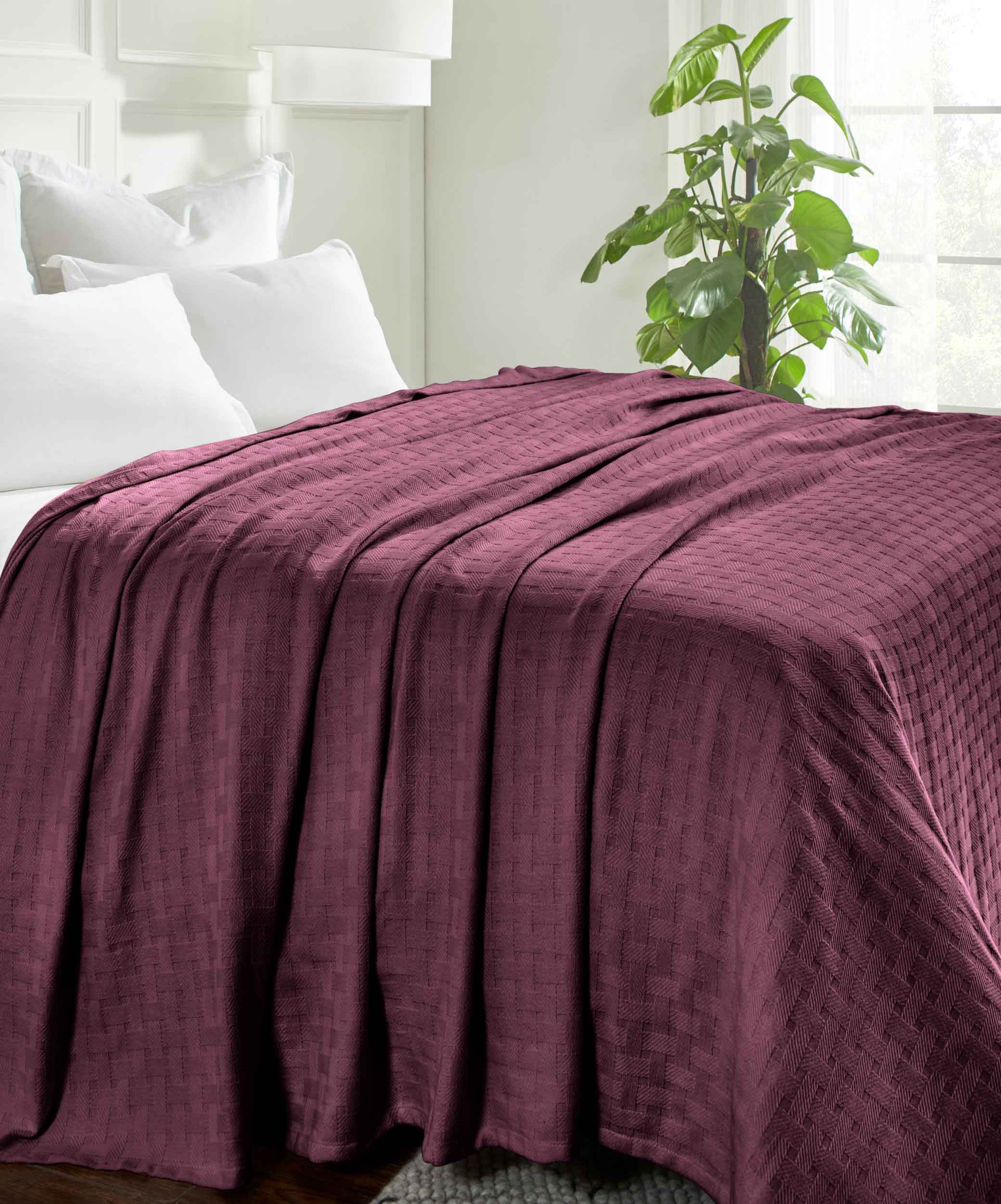 Soft Basketweave All-Season Cotton Bed Blanket & Sofa Throw - Lightweight Breathable Blanket for Bedroom, Living Room, Travel and Outdoor Use