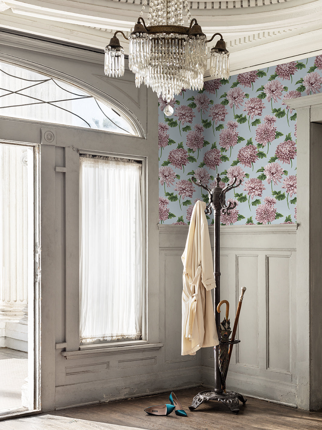Sarah Jessica Parker 'Mums for Marion Small' Misty Blue Floral Wallpaper - Perfect for Nursery, Bedroom & Home Decor