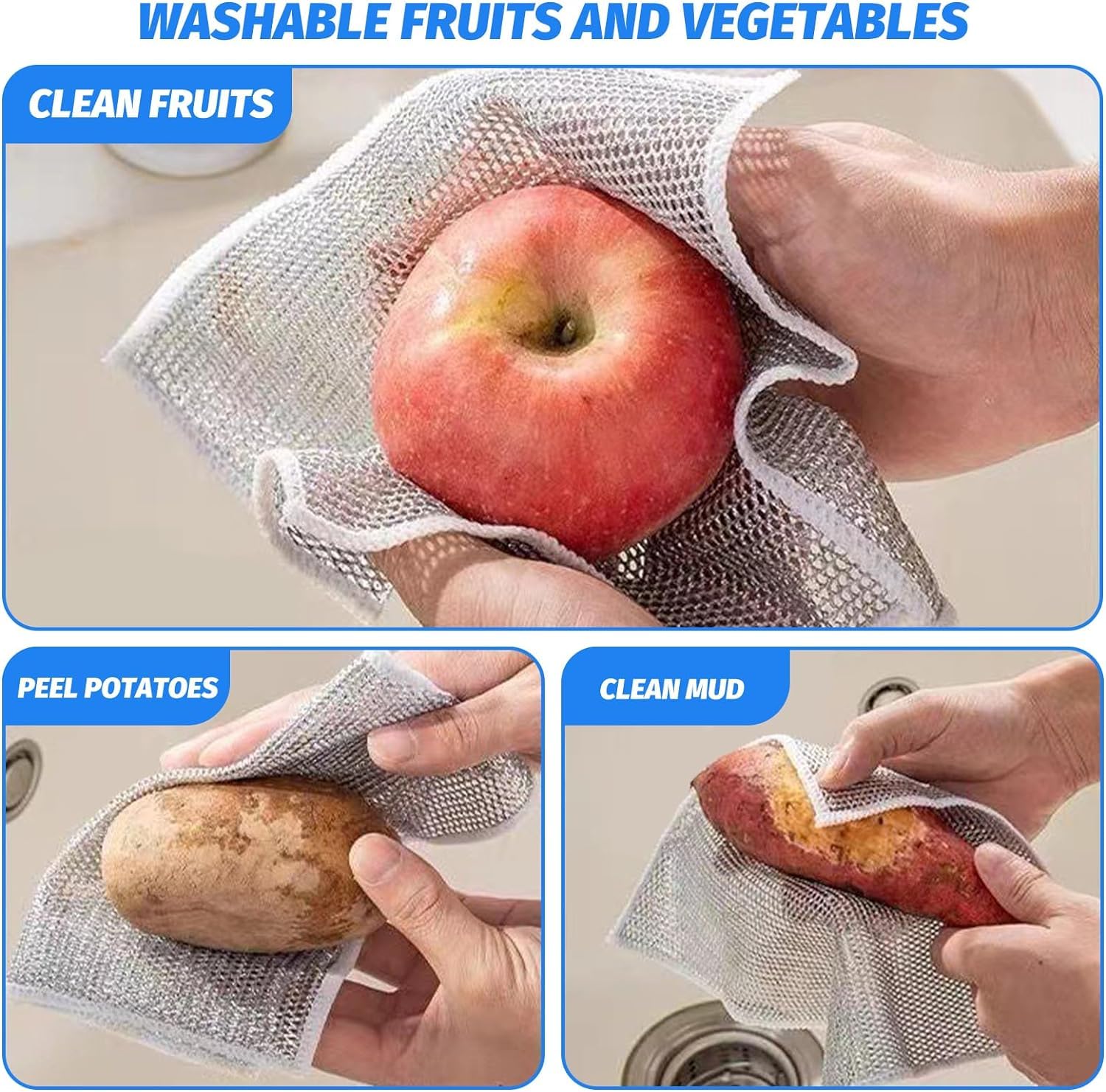 Stainless Steel Dish Scrubber Non-Scratch Cleaning Cloth - 10 Pack Wire Dishwashing Rags for Wet & Dry Cleaning - Perfect for Washing Dishes, Sinks, Countertops & Kitchen Surfaces