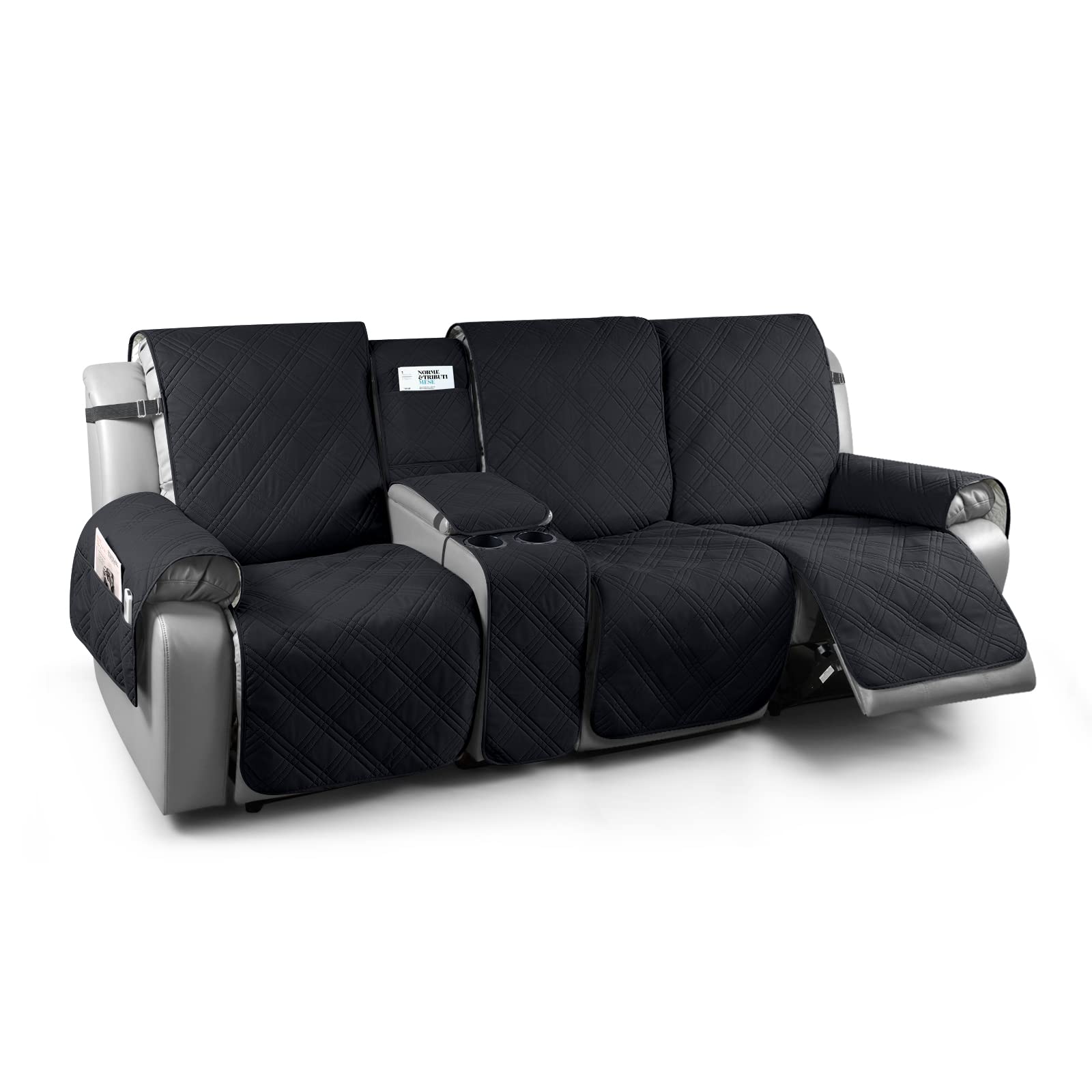 TAOCOCO 100% Waterproof Recliner Sofa Cover for 3-Cushion Couch with Console - 3-Seater Split Reclining Sofa Protector for Pets & Kids (Black) - Perfect for Living Room, Family Room & Home Theater Furniture Protection