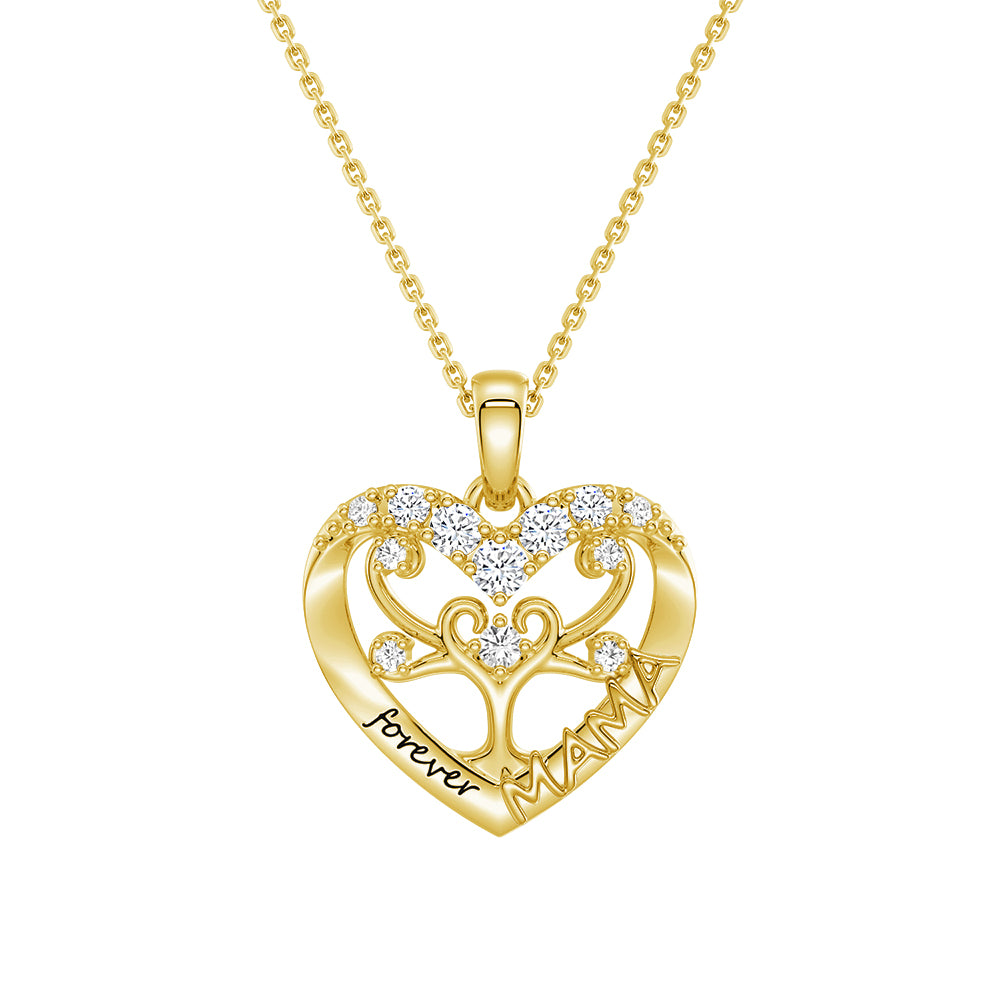Custom Birthstone Heart Tree Necklace - Personalized Forever MAMA Pendant Jewelry for Women, Mothers, Grandmothers | Gift for Birthday, Mother's Day, Anniversary & Special Occasions