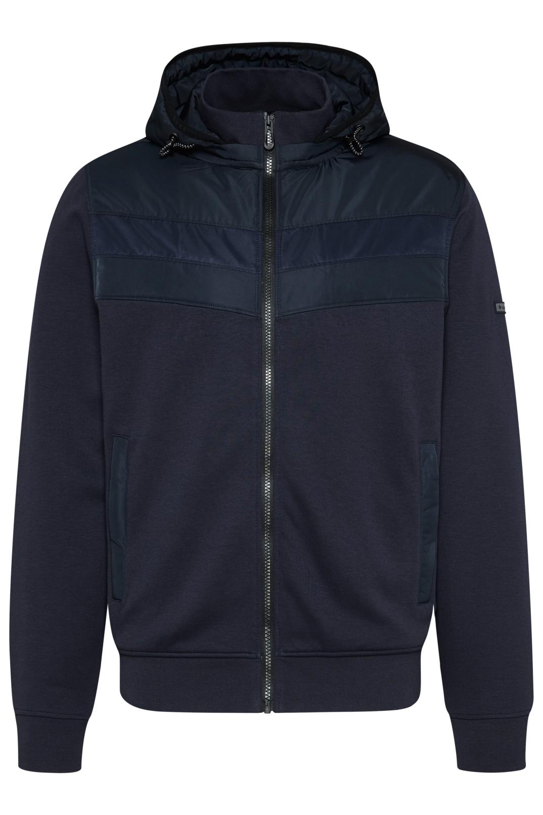 BUGATTI Men's Front Zip Hooded Jacket - Dark Navy Blue Lightweight Windbreaker for Outdoor Activities & Casual Wear