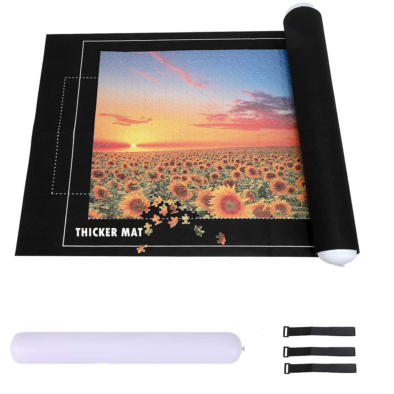 Celawork Puzzle Mat for 1500 2000 3000 Piece Jigsaw Puzzles - Non-Slip Rolling Mat with Storage Bag (Black, Fits 3000 Pieces) - Perfect for Puzzle Enthusiasts & Family Game Nights