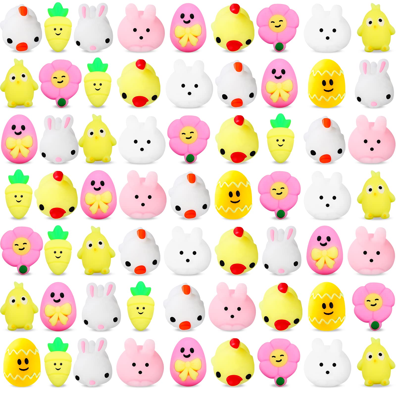 60-Piece Easter Squishy Animal Toys Set - Cute Bunny & Chicks Stress Relief Toys for Easter Basket Fillers, Party Favors, Classroom Rewards, School Prizes & Goodie Bags - Perfect for Easter Celebrations, Kids' Parties & Stress Relief Activities