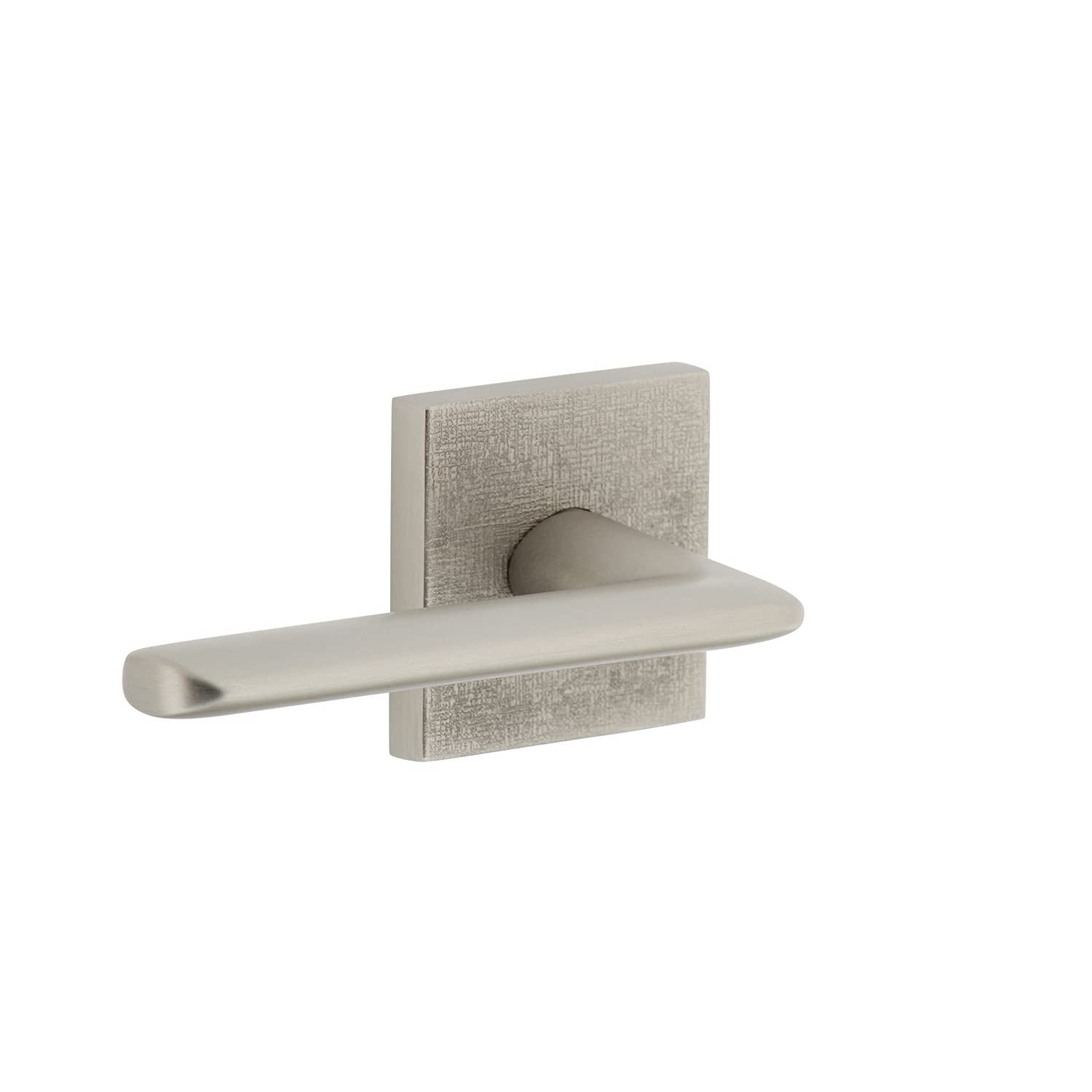 Viaggio Square Linen Rosette Passage Door Handle with Brezza Lever in Satin Nickel Finish - Right Handed for Bedroom, Bathroom & Interior Doors