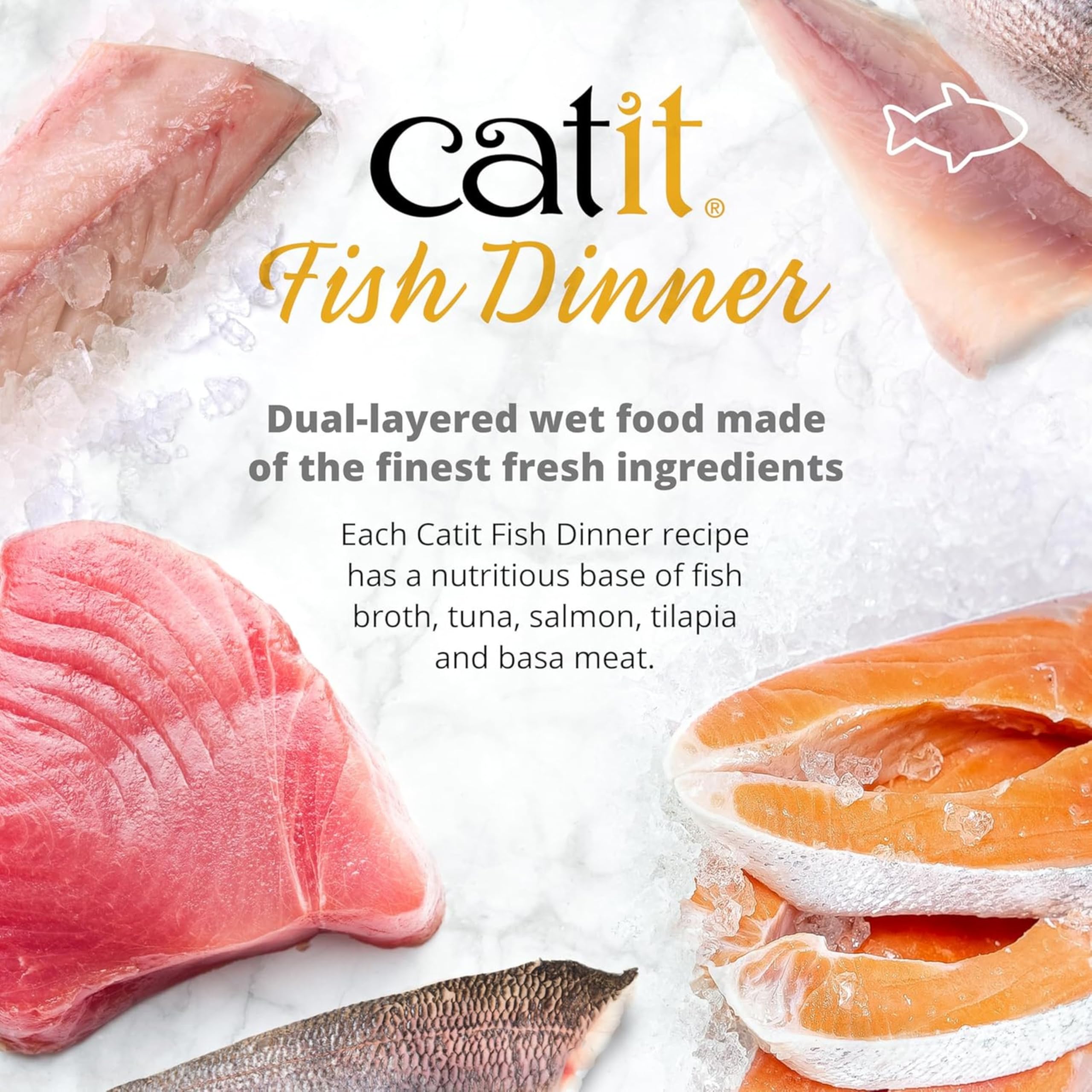 Premium Catit Wet Cat Food - Fish Dinner with Tilapia & Potato 80g | Grain-Free Wet Cat Food for Adult Cats & Kittens | High Protein, Natural Ingredients | Perfect for Picky Eaters & Mealtime Enrichment