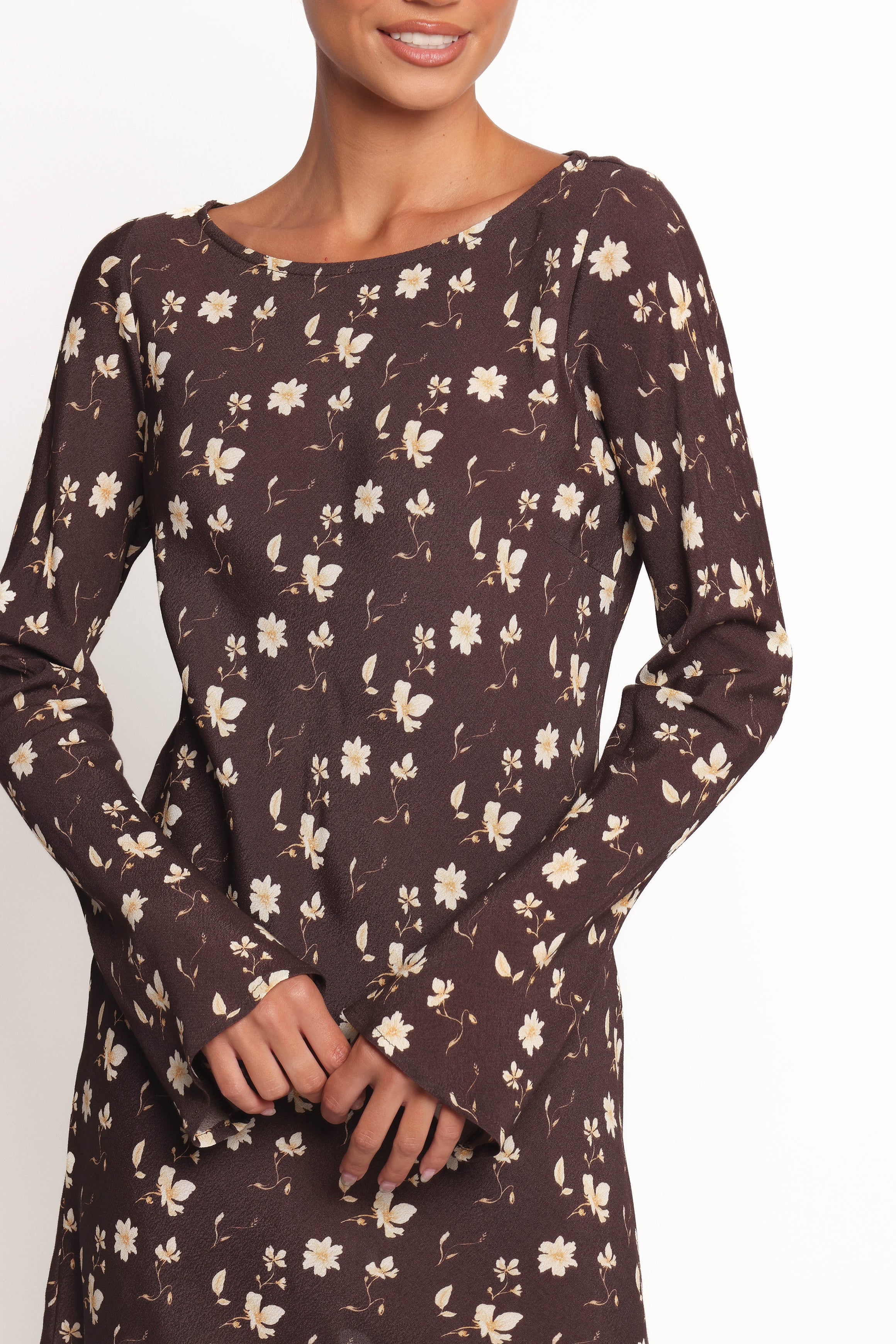 Amity Mini Dress - Brown Floral Print Summer Dress for Women | Casual & Party Wear | Perfect for Beach, Vacation & Date Nights