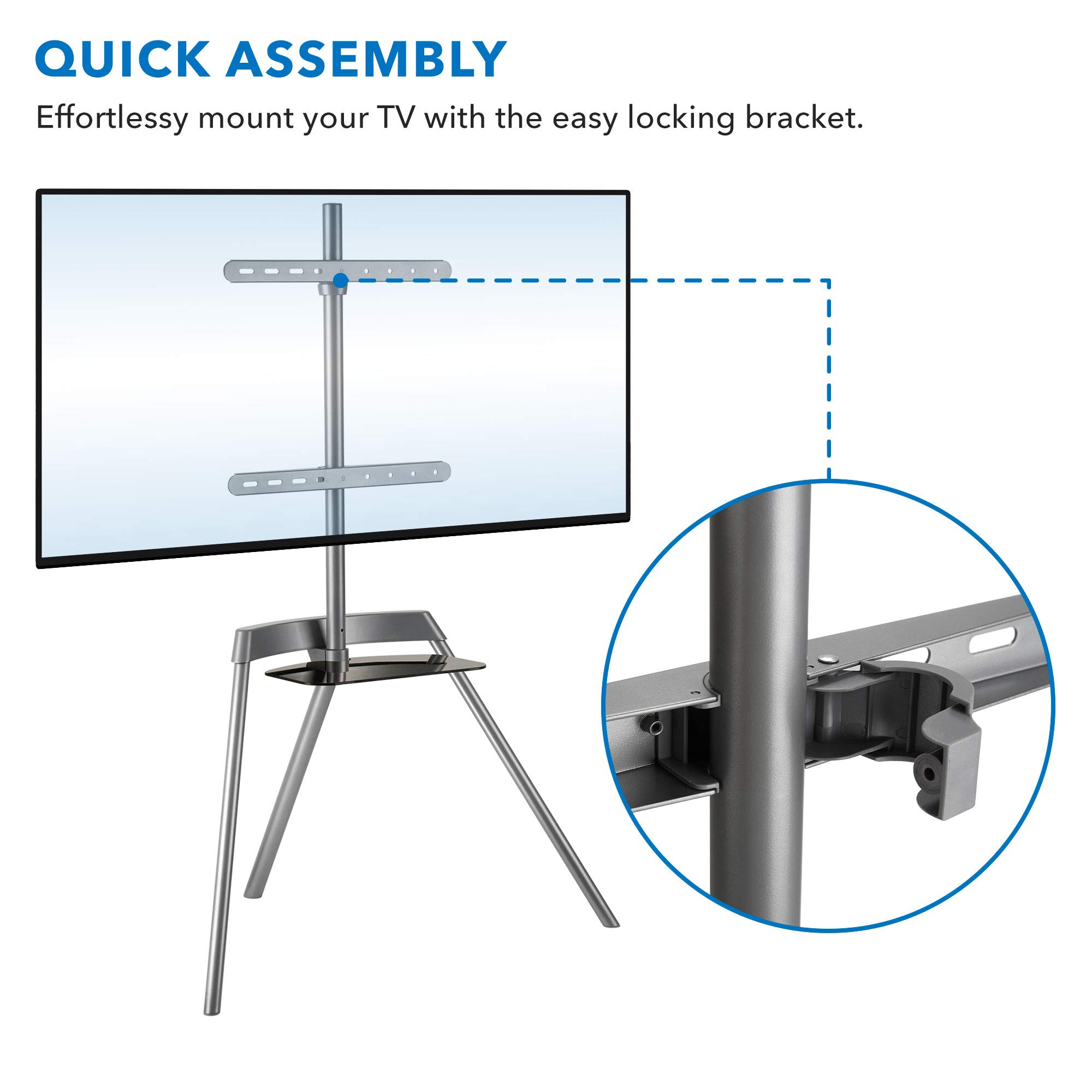 Easel TV Stand - Adjustable TV Tripod for 43-65 Inch Flat & Curved Screens | Supports Up to 88 lbs | Quick Assembly with SNAP-Lock Technology | Portable Minimalist Design for Living Room, Bedroom & Office