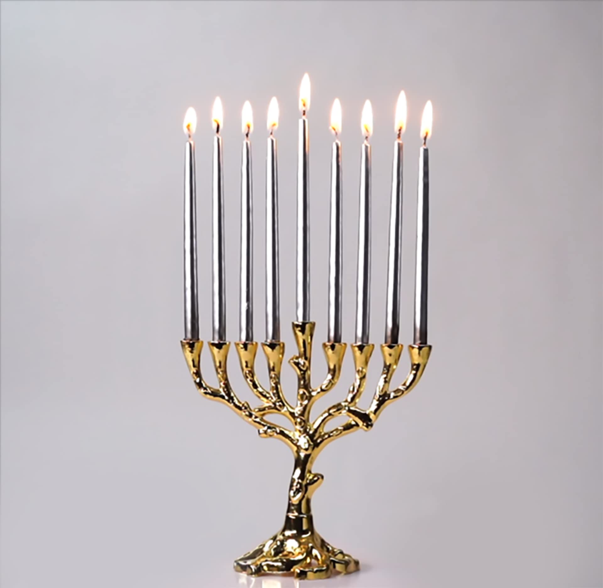 Hanukkah Menorah with Tree of Life Design - Brass Finish Dreidel Company Chanukah Candle Holder - Fits Standard Hanukkah Candles - Perfect for Jewish Holiday Decor & Home Celebration