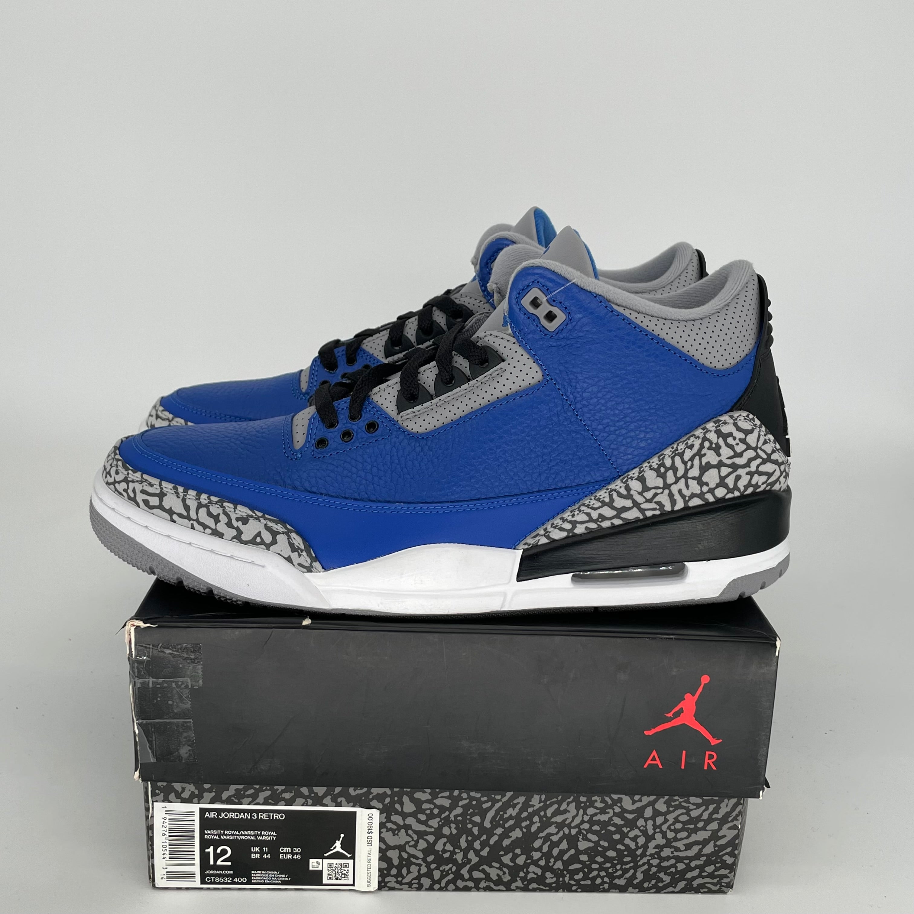 AIR JORDAN 3 VARSITY ROYAL CEMENT Men's Basketball Shoes - Size 12 (CT8532-400) | Retro Sneakers for Casual Wear & Street Style