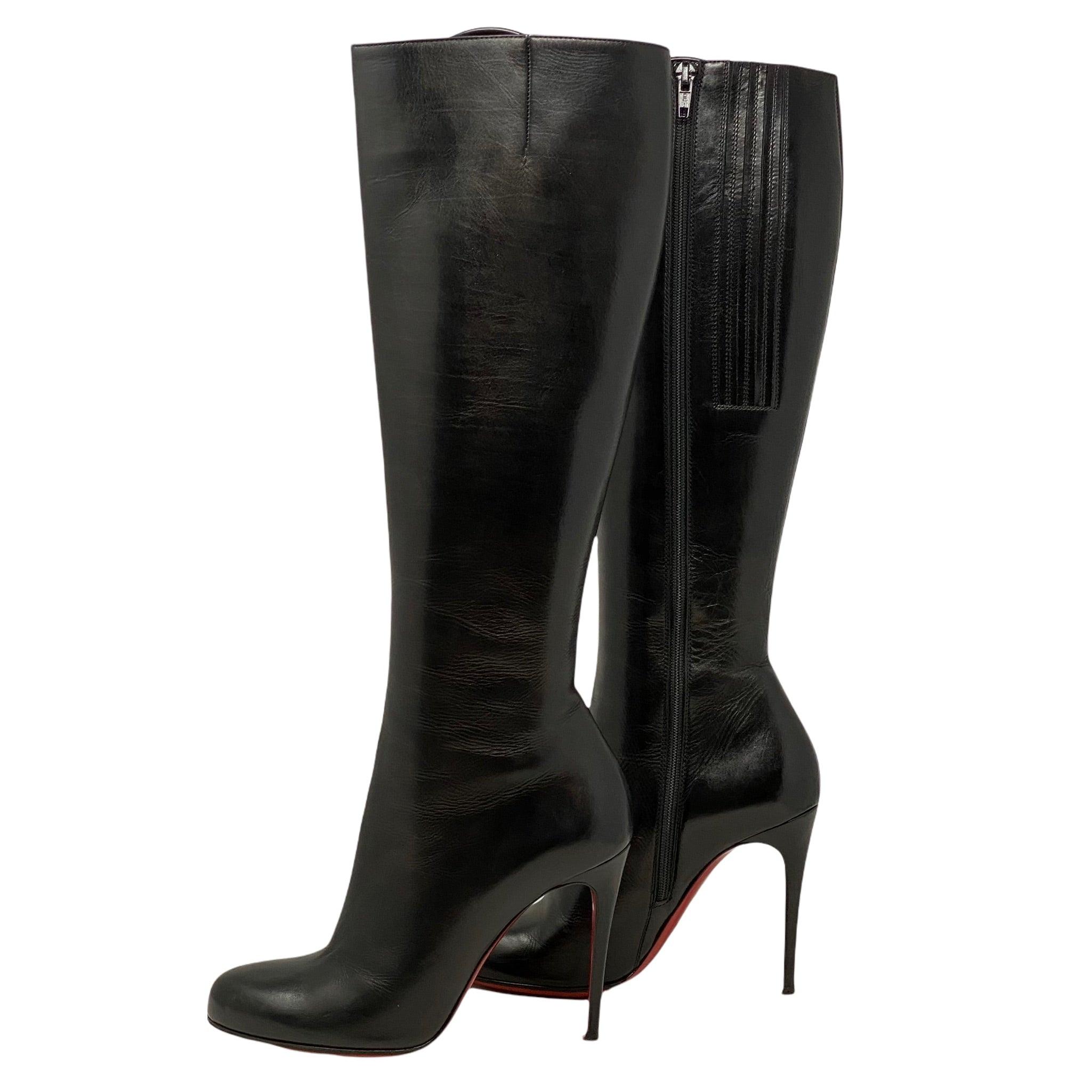 Christian Louboutin Black Leather Fifi Knee-High Boots 100mm Heel Size 35.5 - Perfect for Evening Events & Luxury Fashion