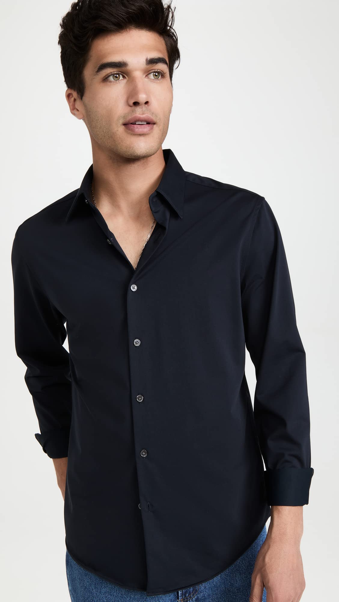 Theory Men's Sylvain Structured Knit Shirt - Slim Fit Casual Button Down for Office & Business Meetings | Premium Cotton Blend Comfortable Dress Shirt for Work & Formal Occasions