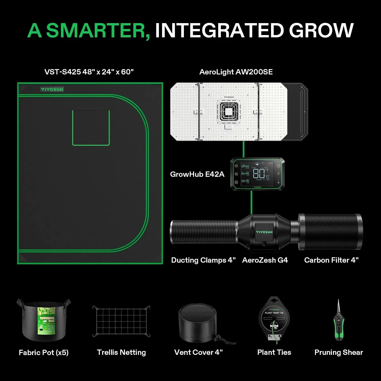 Vivosun Smart Grow Tent Kit for Indoor Plants | 2' x 4' Hydroponic Grow System with LED Lights - Perfect for Home Gardening, Seed Starting & Herb Cultivation