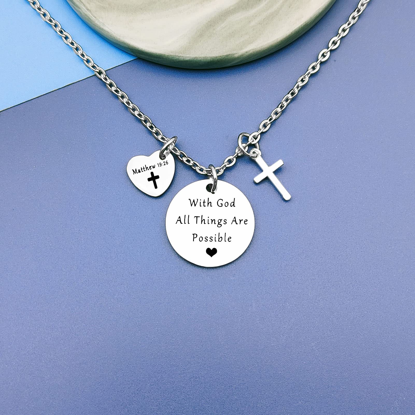 Bible Quotes Necklace - Inspirational Christian Jewelry for Women, Baptism Gift, Religious Keepsake for Goddaughter & Godson - Perfect for Church, Weddings & Daily Faith Reminder