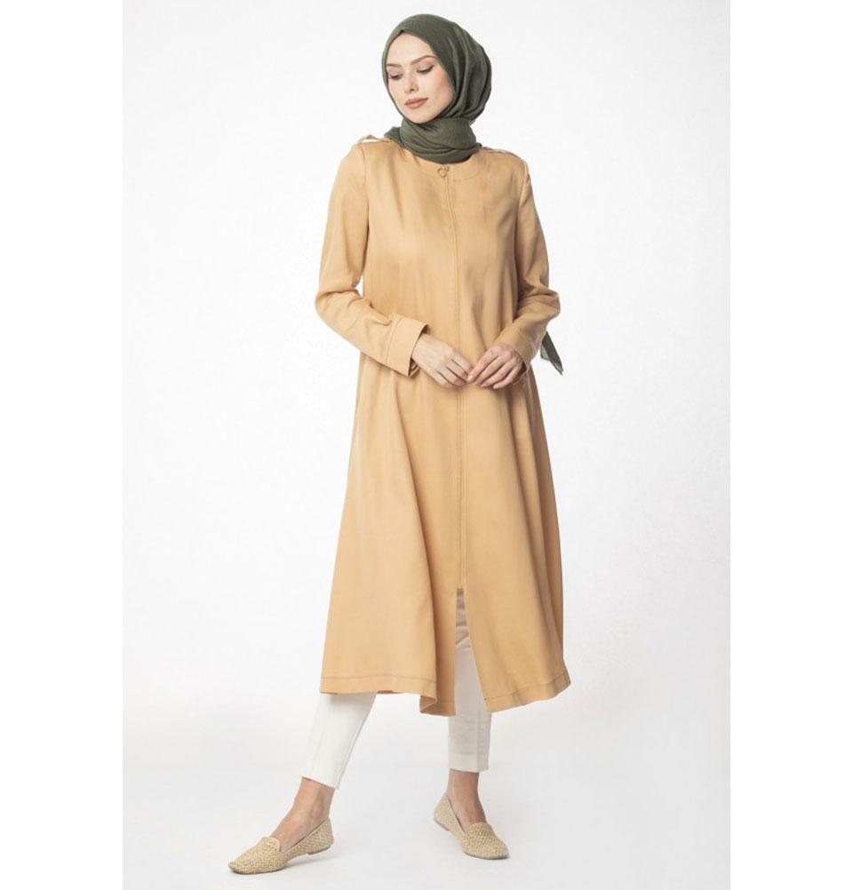 Abaci Modest Topcoat 13397 in Camel Color - Classic Long Coat for Women | Perfect for Office, Formal Events & Winter Outfits