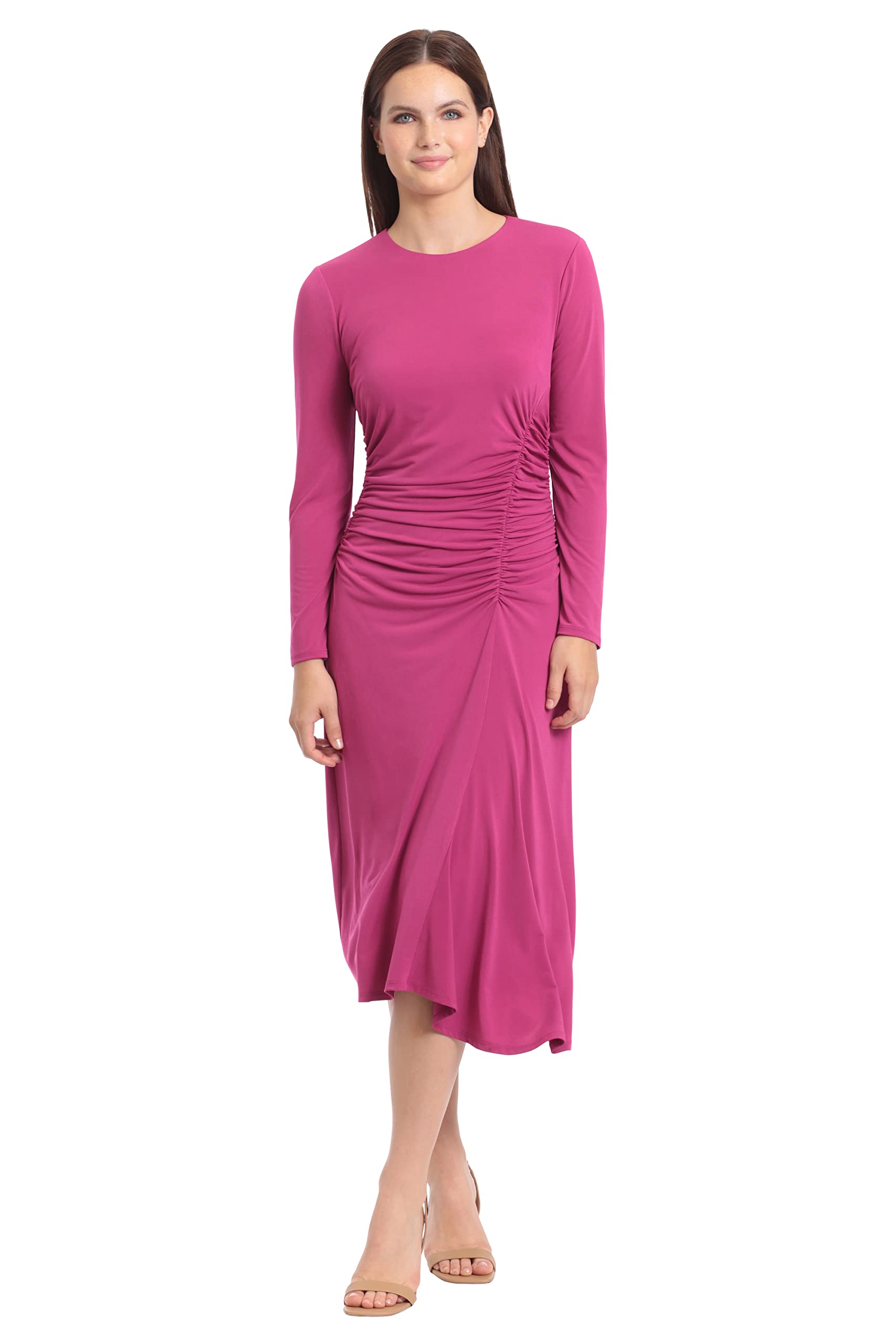 Maggy London Women's Long Sleeve Side Ruched Matte Jersey Dress for Work, Party, Wedding Guest | Elegant Office Attire & Special Occasion Outfit