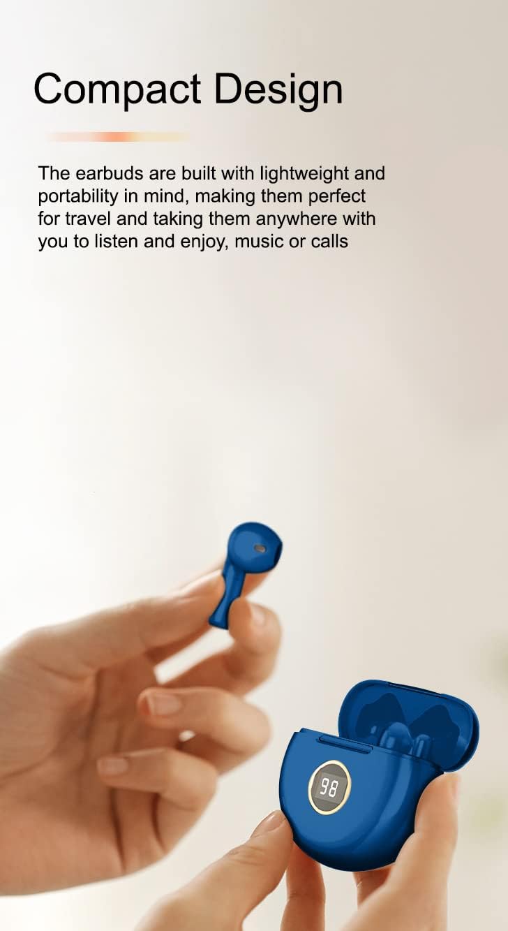 Wireless Bluetooth 5.1 Earbuds, IPX7 Waterproof In-Ear Headphones with Mic, USB-C Rechargeable Case & LCD Display - Compatible with Android iOS Smartphones (Blue) - Perfect for Gym, Running & Travel