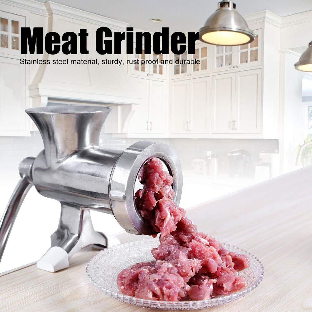 Stainless Steel Hand Crank Manual Meat Grinder - Heavy Duty Sausage Maker & Food Mincer for Beef, Pork, Vegetables, Fruits - Perfect for Home Kitchen, Camping & Outdoor Cooking