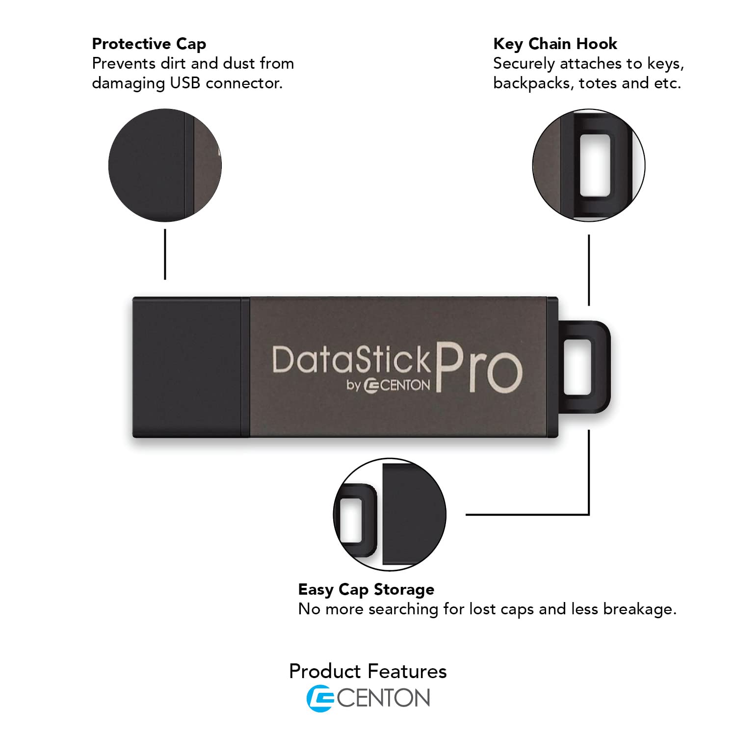 Centon DataStick Pro 128GB USB 2.0 Flash Drive Bulk Pack (10-Pack) - High-Speed Grey Thumb Drives for Business, School & Data Backup Storage