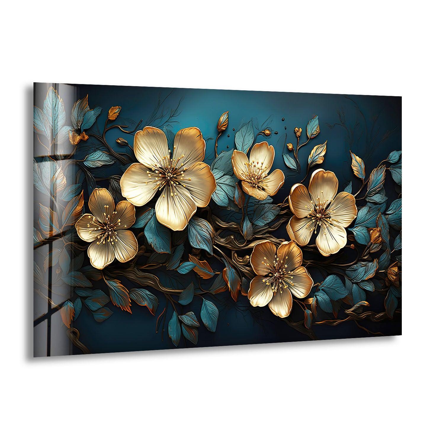 Beige & Blue Botanical Glass Wall Art - Elegant Home Decor for Living Room, Bedroom & Office - Perfect Gift for Housewarming & Wedding