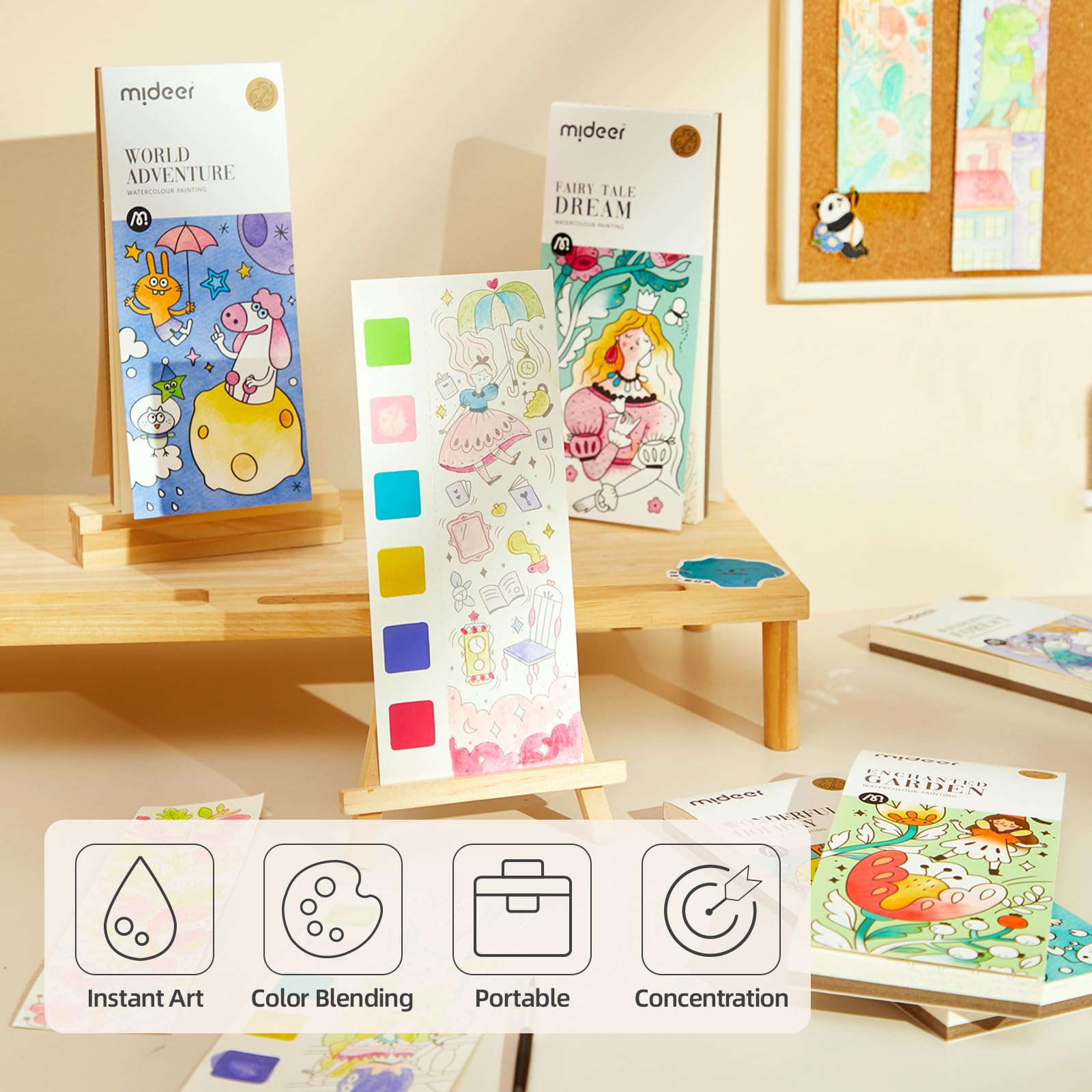 MiDeer Watercolor Painting Book for Kids Ages 3-8 - Reusable Travel Activity Coloring Book Set with Water Pens | Perfect for Arts & Crafts, Toddler Learning, Road Trips & Holiday Gifts