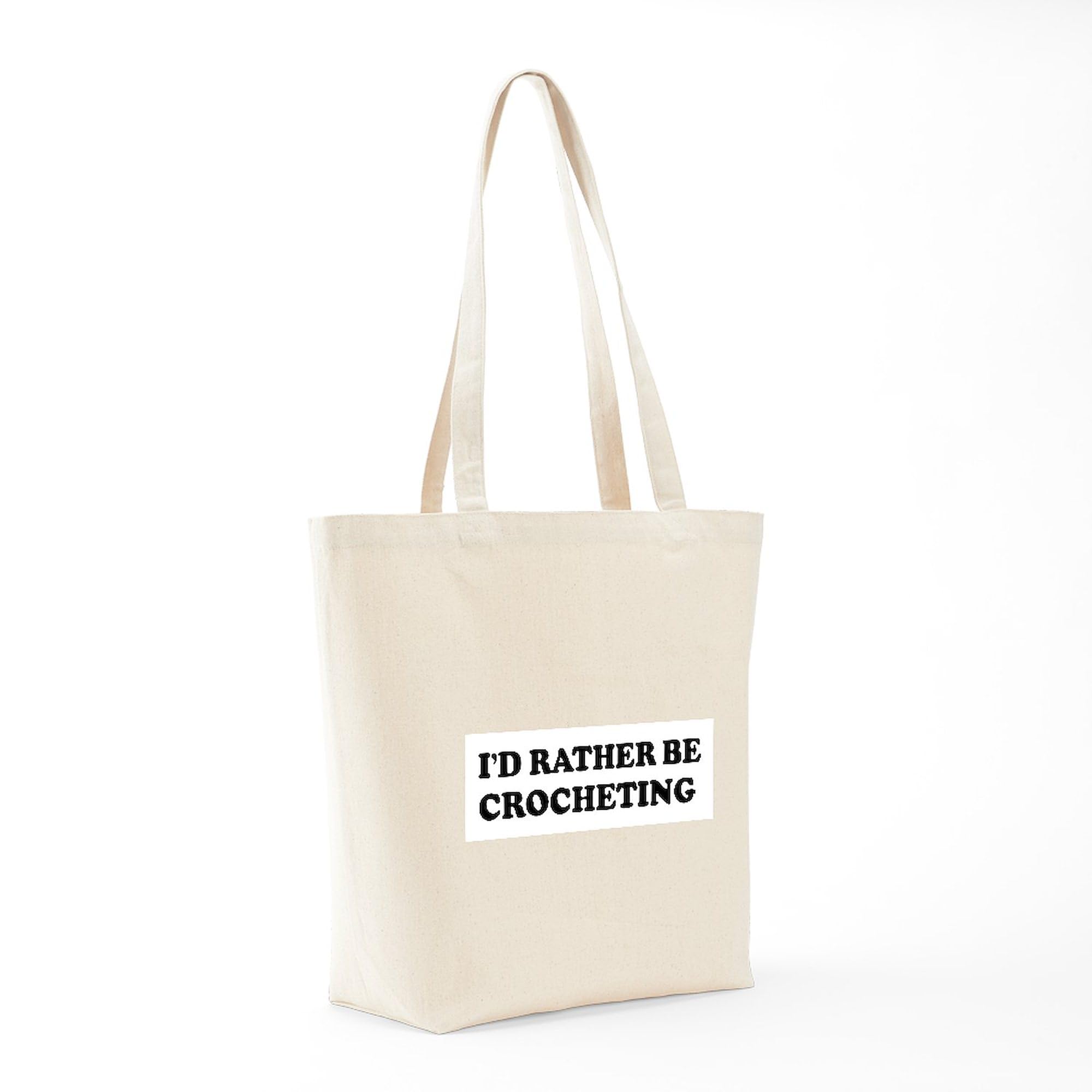 Rather Be Crocheting Tote Bag - Natural Canvas Reusable Shopping Bag for Yarn Lovers, Knitting Projects & Eco-Friendly Grocery Trips