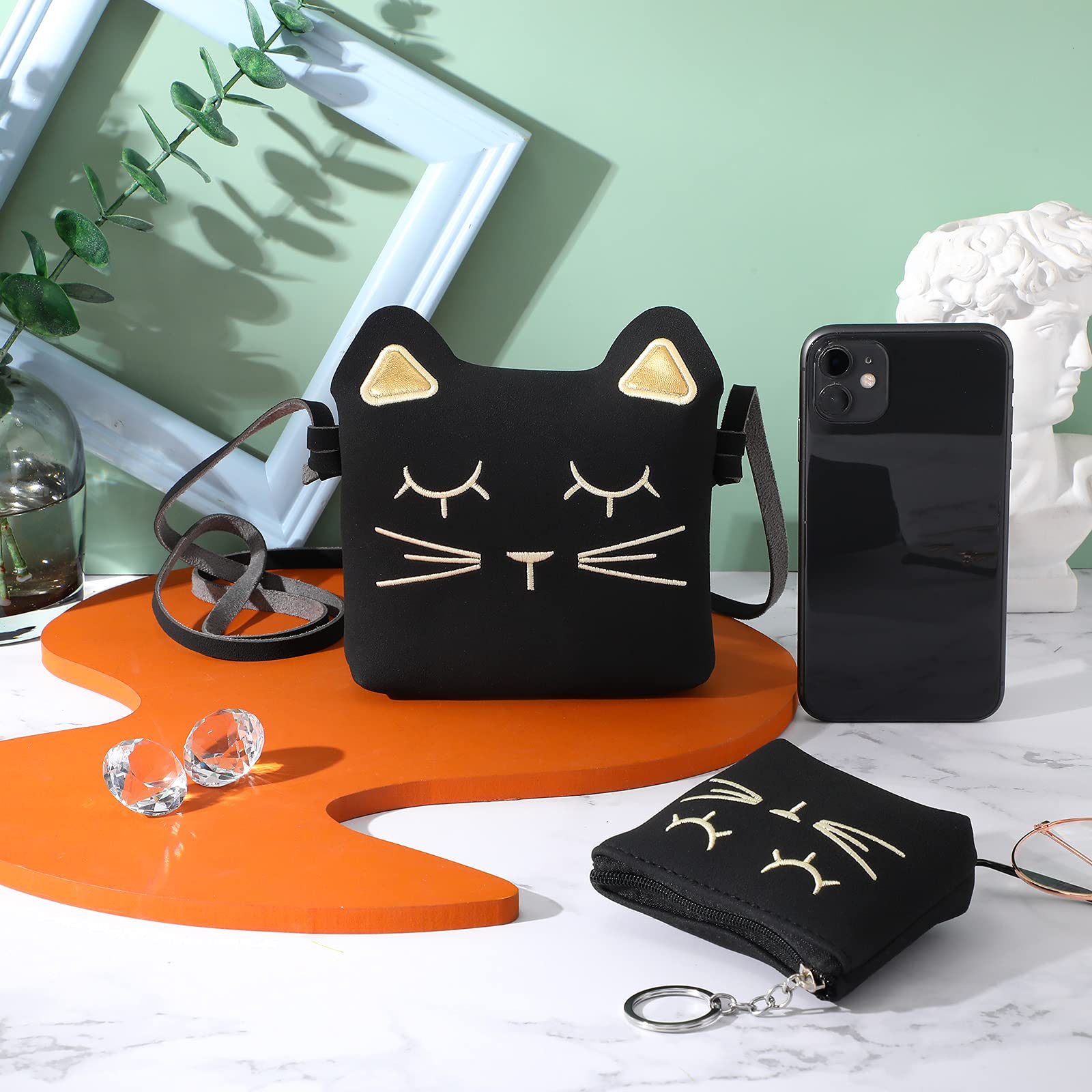 Weewooday 3-Piece Cat Shoulder Bag Set - Cute Christmas Crossbody Purse with Mini Coin Wallet & Cat Ears Headband - Perfect Gift for Girls & Cat Lovers (Black) - Ideal for Holiday Gifting, Cosplay & Daily Fashion Accessories
