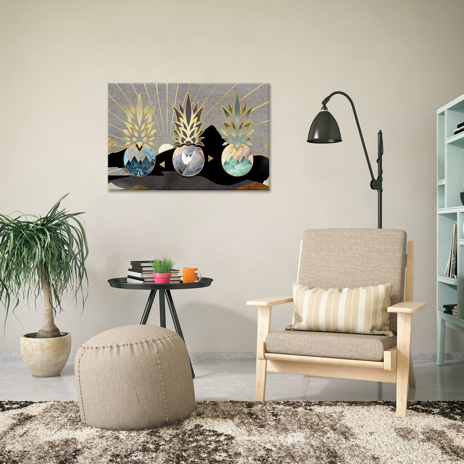 Modern Nordic Pineapple Wall Art - Geometric Canvas Print 24x36 Inch for Living Room & Bedroom Decor